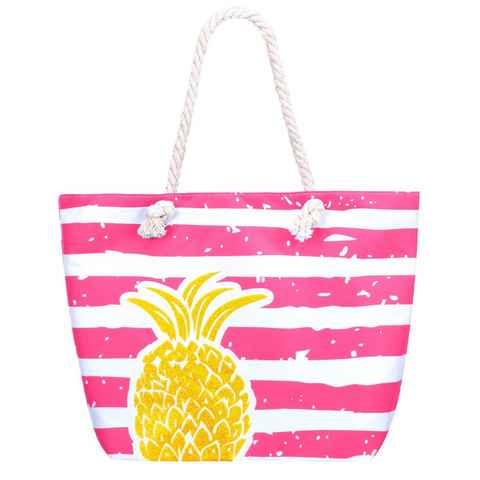 compagno Strandtasche (1-tlg), Strandtasche Ananas XXL Shopper Beach Bag mit breiter Kordel Schultertasche