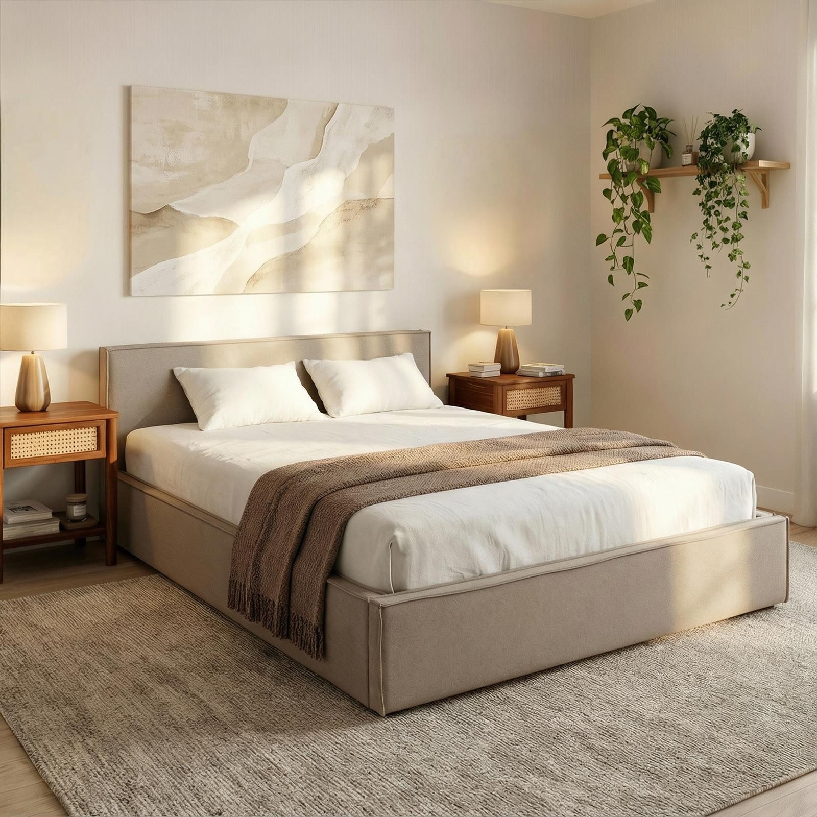 IDIMEX Polsterbett PESARO, Doppelbett 140x200 cm mit Lattenrost und Kopfteil Leinen Optik Greige