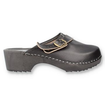 Cloque Roden Schwarze Schweden Lederclogs mit Schnalle Damen & Herren, Unisex Clog Outdoor & Garten