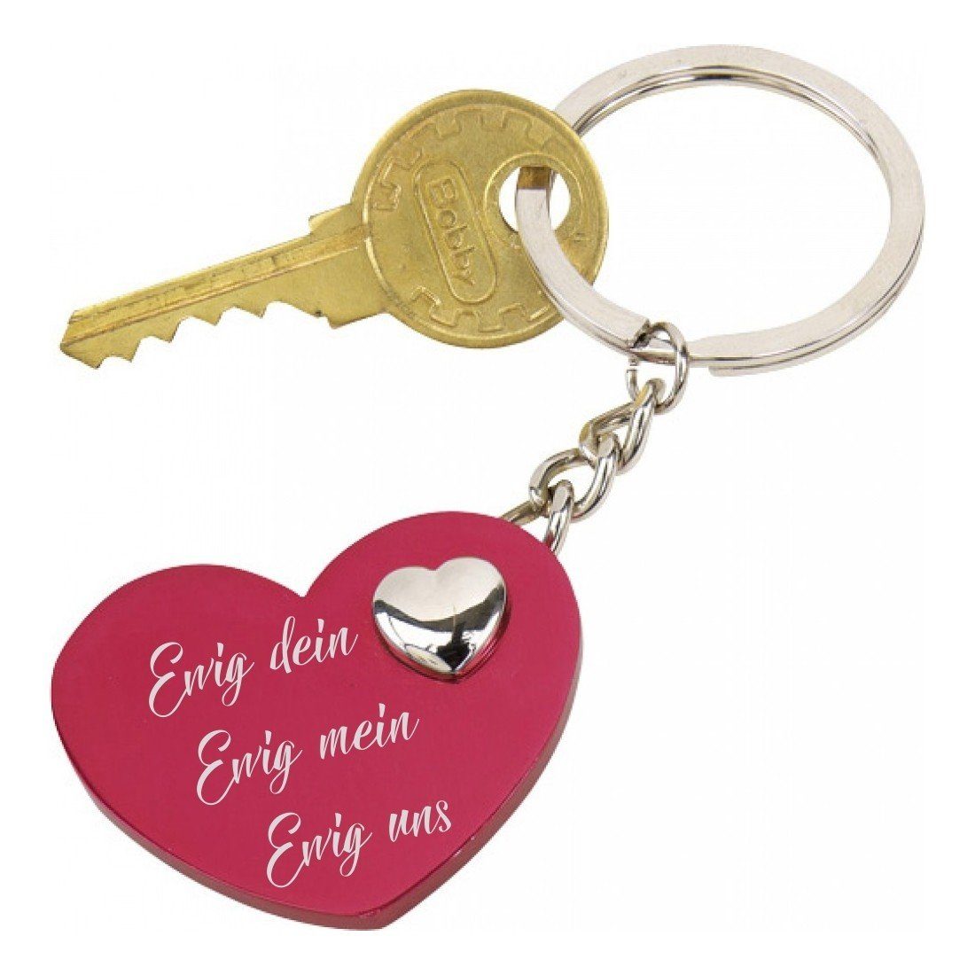 Lieblingsmensch Schlüsselanhänger Ewig dein Ewig mein Ewig uns - rotes Herz - ein tolles Geschenk (Schlüsselanhänger mit Gravur, inklusive Schlüsselring), Robuste und filigrane Lasergravur