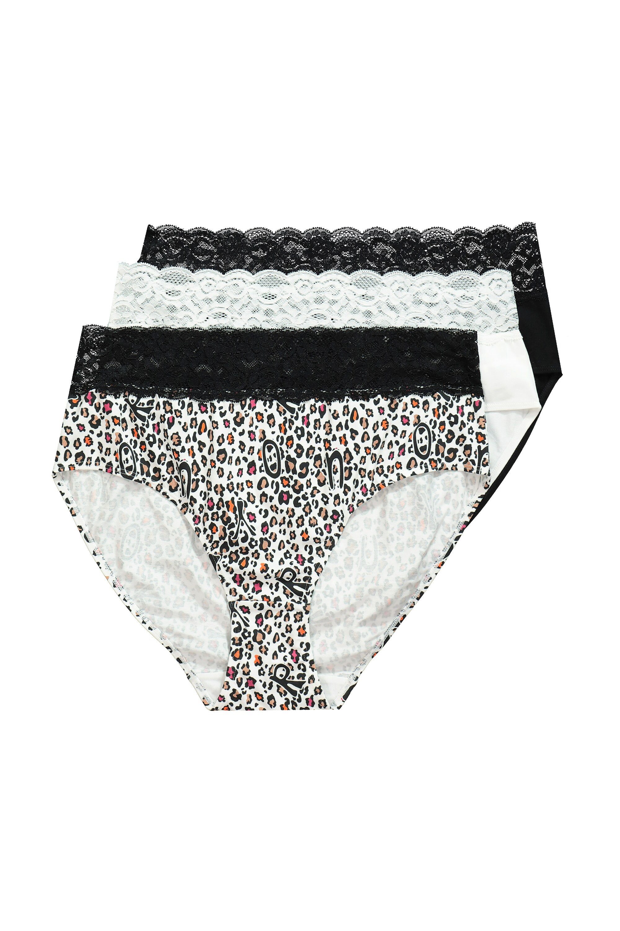 Ulla Popken Slip TRUYOU-Midislips 3er-Pack Spitze uni/Leomuster