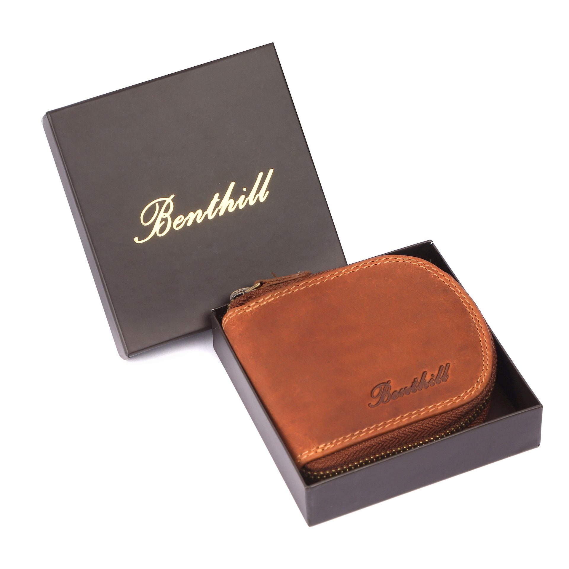 Benthill Mini Geldbörse Echt Leder Minibörse Münzen Börse Schüttelbörse Kleingeldbörse, Münzfach Reißverschluss