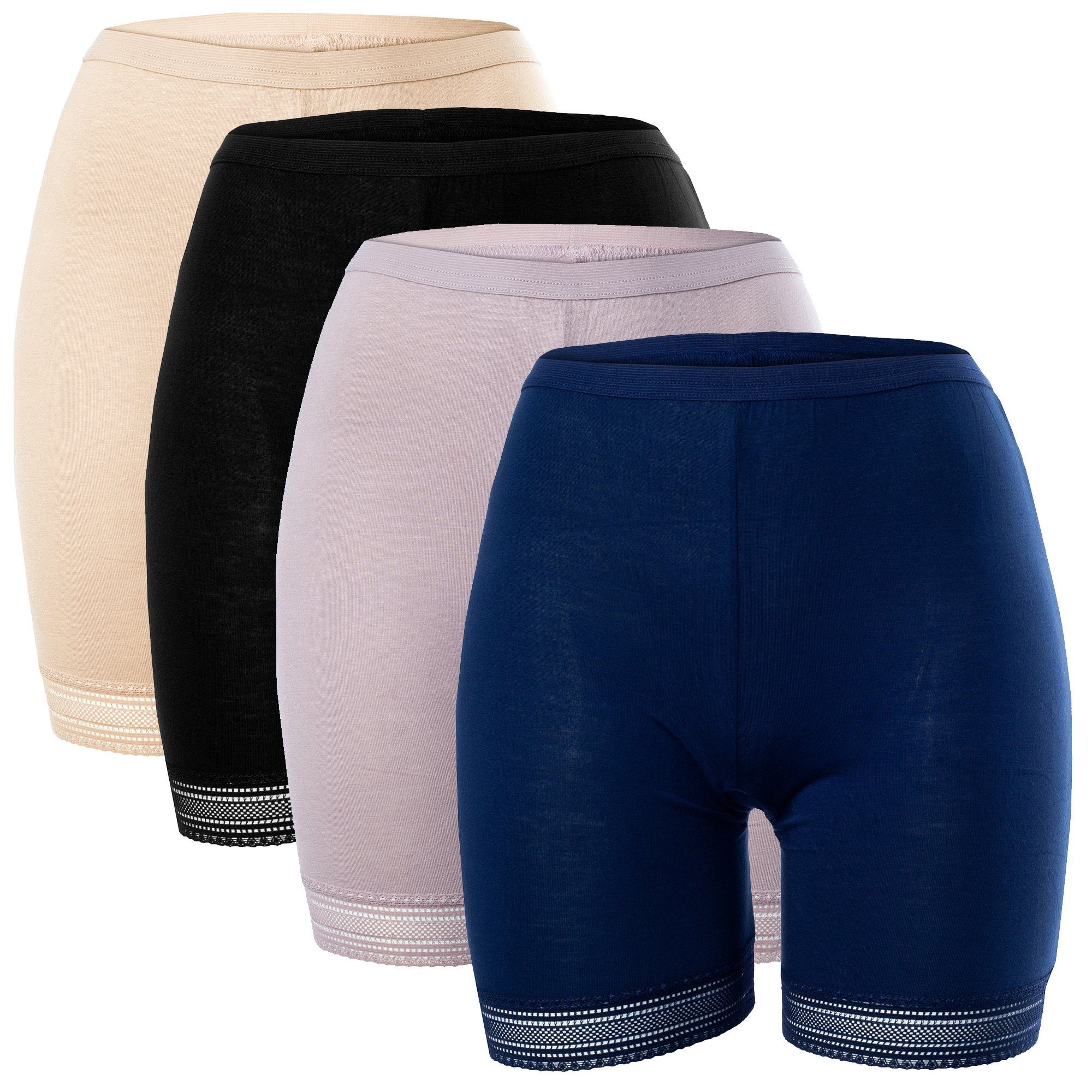 Bongual Pagenschlüpfer Longshorts Unterhose mit Spitze (4er-Pack)