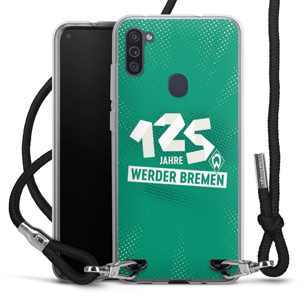 DeinDesign Handyhülle 125 Jahre Werder Bremen Offizielles Lizenzprodukt, Samsung Galaxy M11 Handykette Hülle mit Band Case zum Umhängen