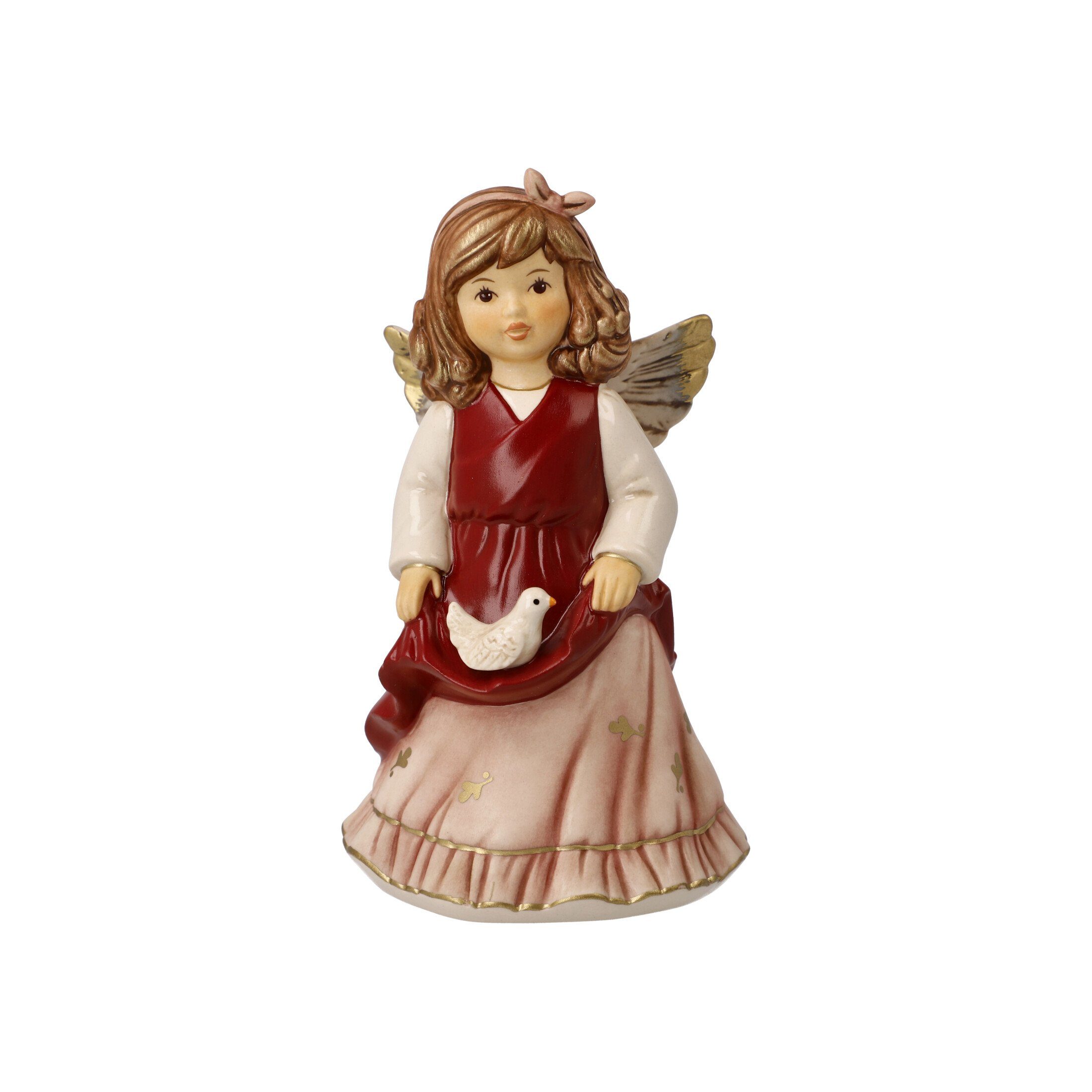 Goebel Engelfigur Friedensengel, Mit Taube auf dem Kleid bordeaux