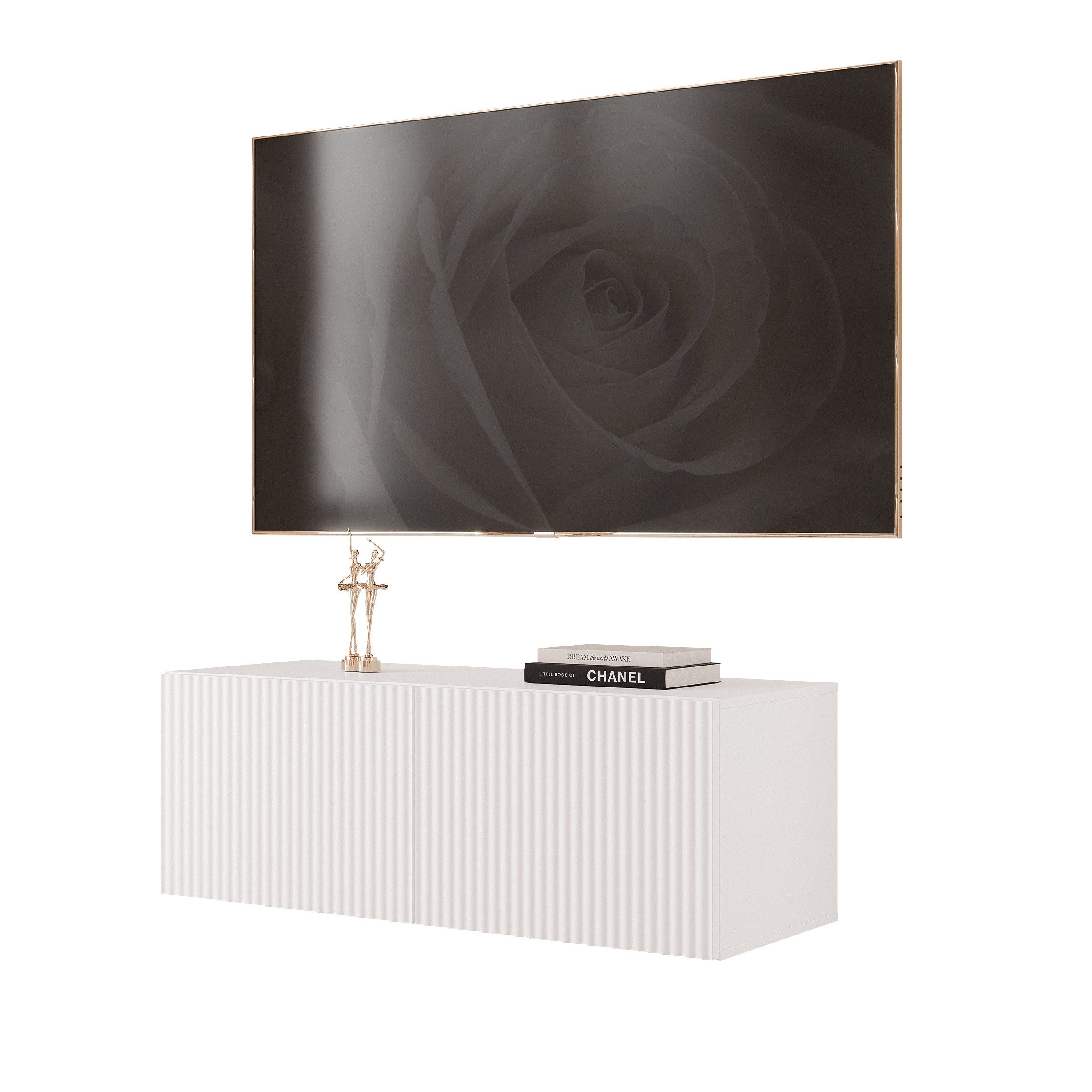 yourhouse24 Lowboard TV ANGEL 100 mit LED-Beleuchtung – Geriffelte Fronten