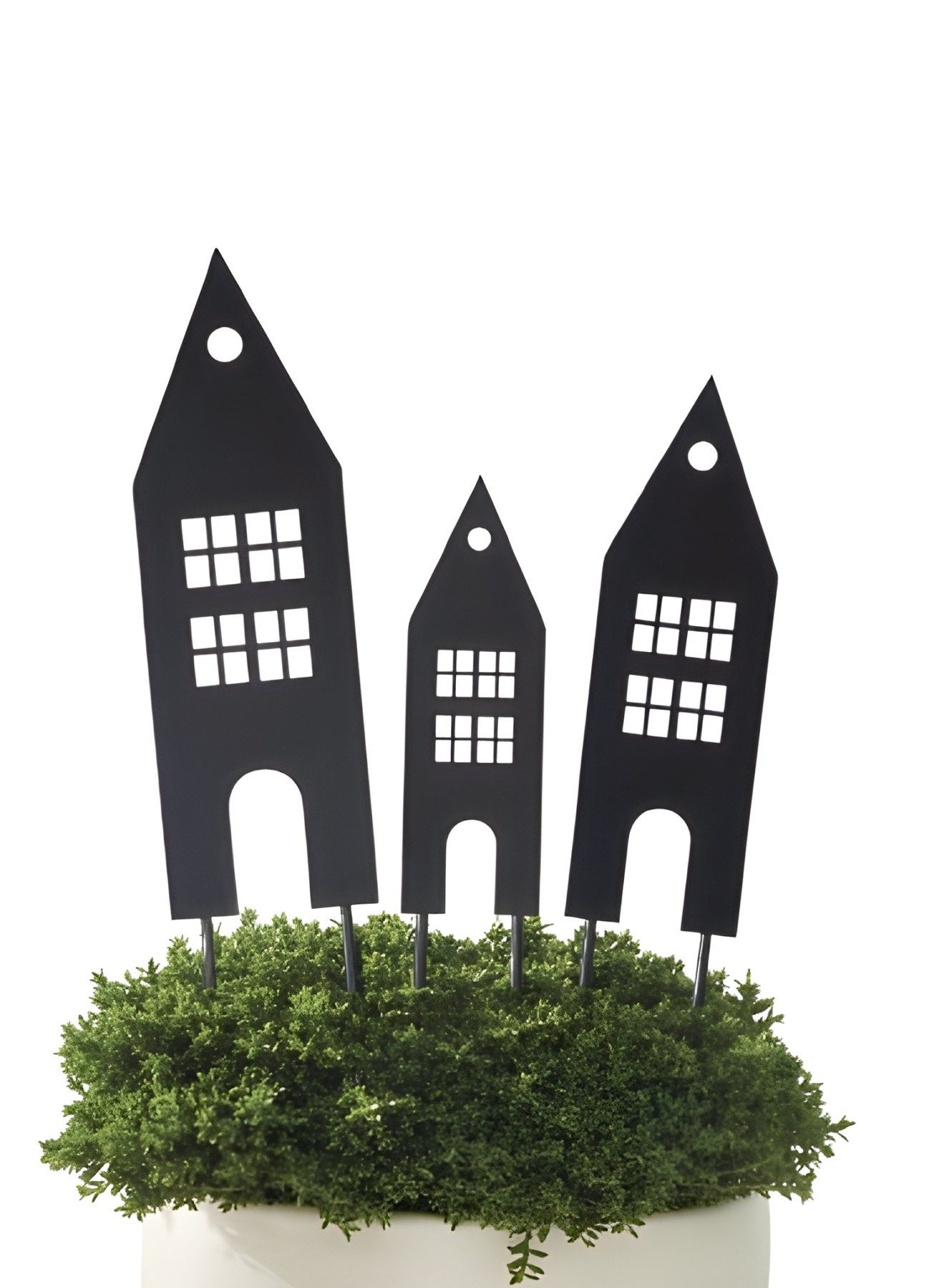 Dekoleidenschaft Gartenstecker "Haus" aus Metall, mattschwarz, 20 + 25 + 30 günstig online kaufen