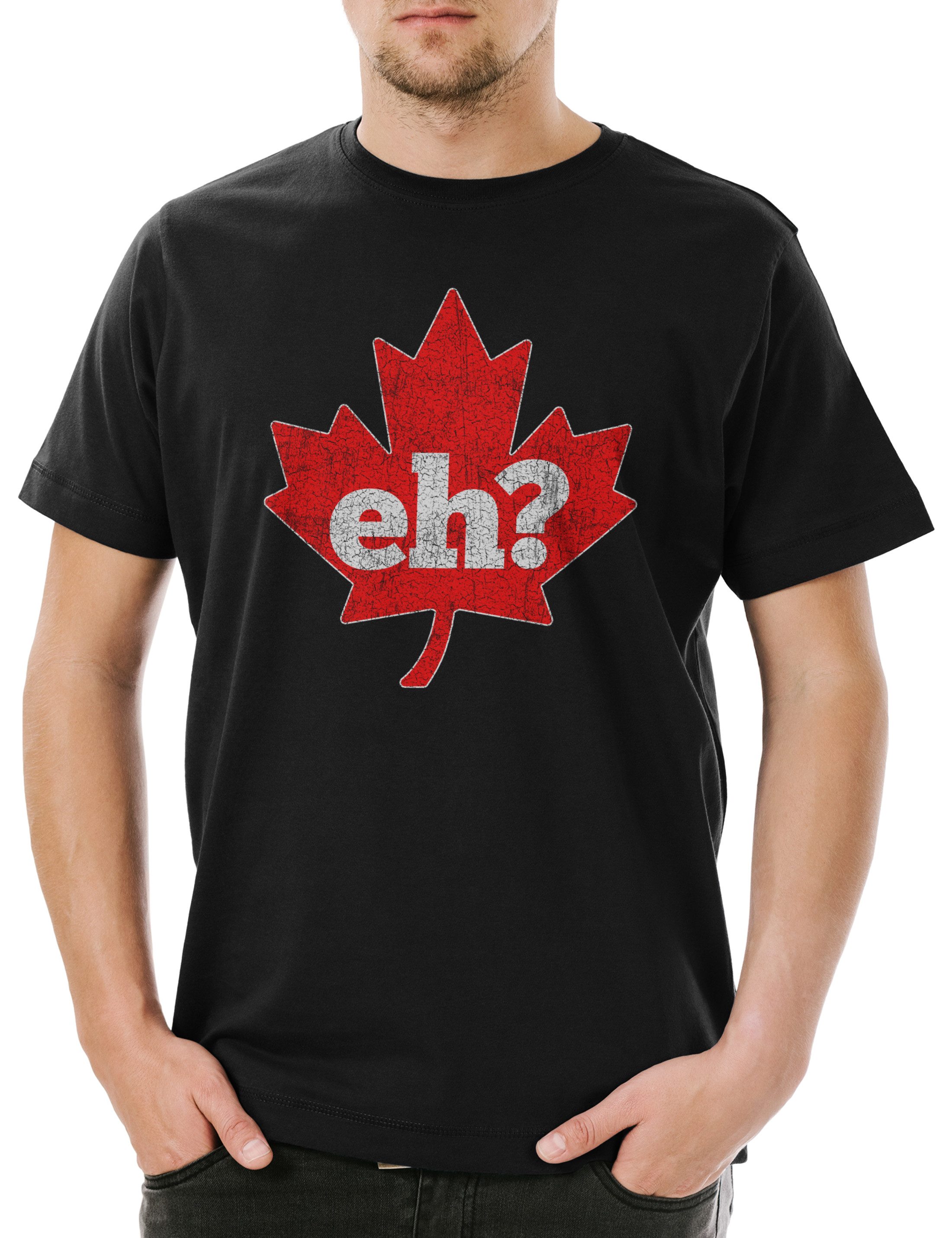Print-Shirt Canada Eh Herren T-Shirt Fahne Flagge Banner Maple Leaf Ahornblatt
