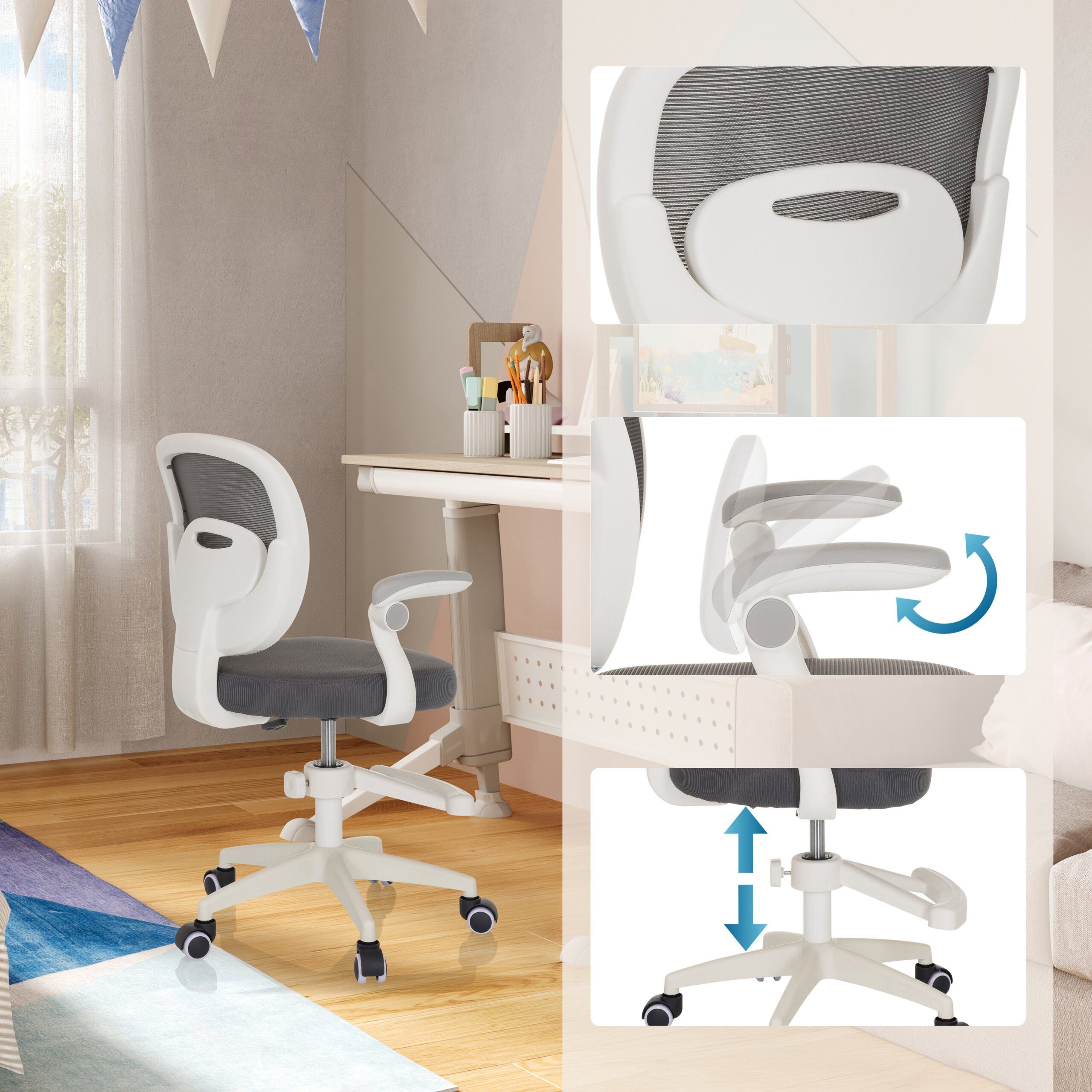 hjh OFFICE Drehstuhl Kinderdrehstuhl Kiddy Smart Stoff / Netzstoff (1 St), Kinder Bürostuhl mitwachsend, ergonomisch
