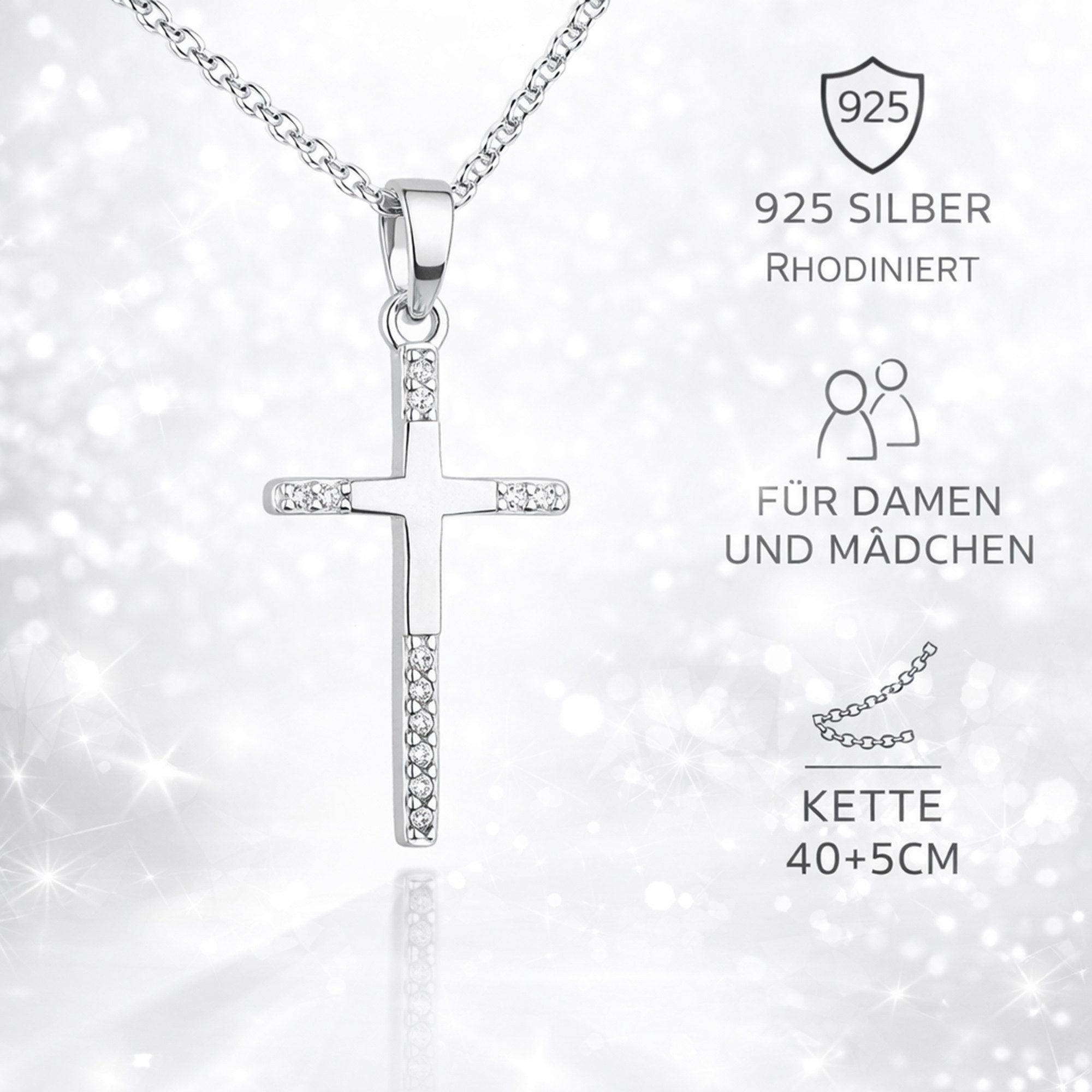 Limana Kreuzkette 925 Silber für Mädchen Kinder Damen Frauen Halskette mit Kreuz (Kinderschmuck Schmuck inkl. Dose Silberschmuck Geschenk für Geburtstag), Ostern Einschulung Nikolaus Muttertag Kommunion Weihnachten