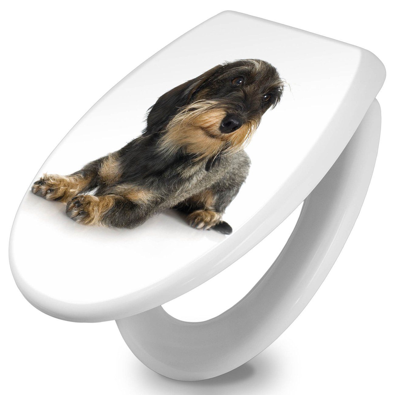 banjado WC-Sitz mit Absenkautomatik Motiv Dackel (umweltfreundliches Material, integrierte Scharniere), 44,5 x 37 x 5 cm