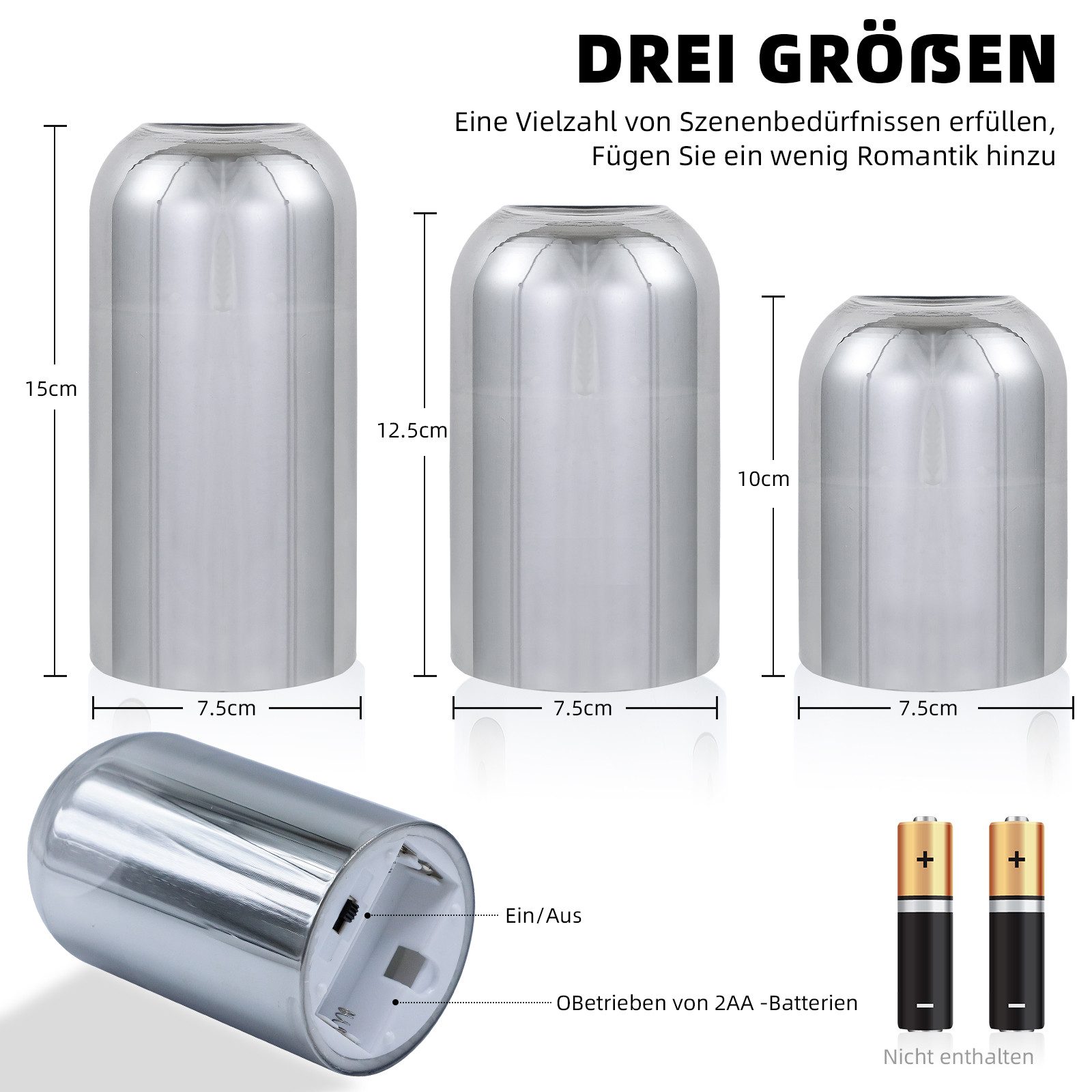 CCLIFE LED-Kerze LED Kerzen 3er Set mit Fernbedienung Timer Funktion 300 Stunden