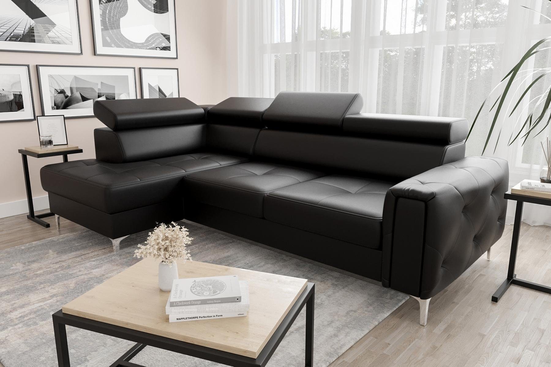 JVmoebel Ecksofa Ledersofa L-Form Couch Wohnzimmer Ecke Design, Made in Europe Schwarz