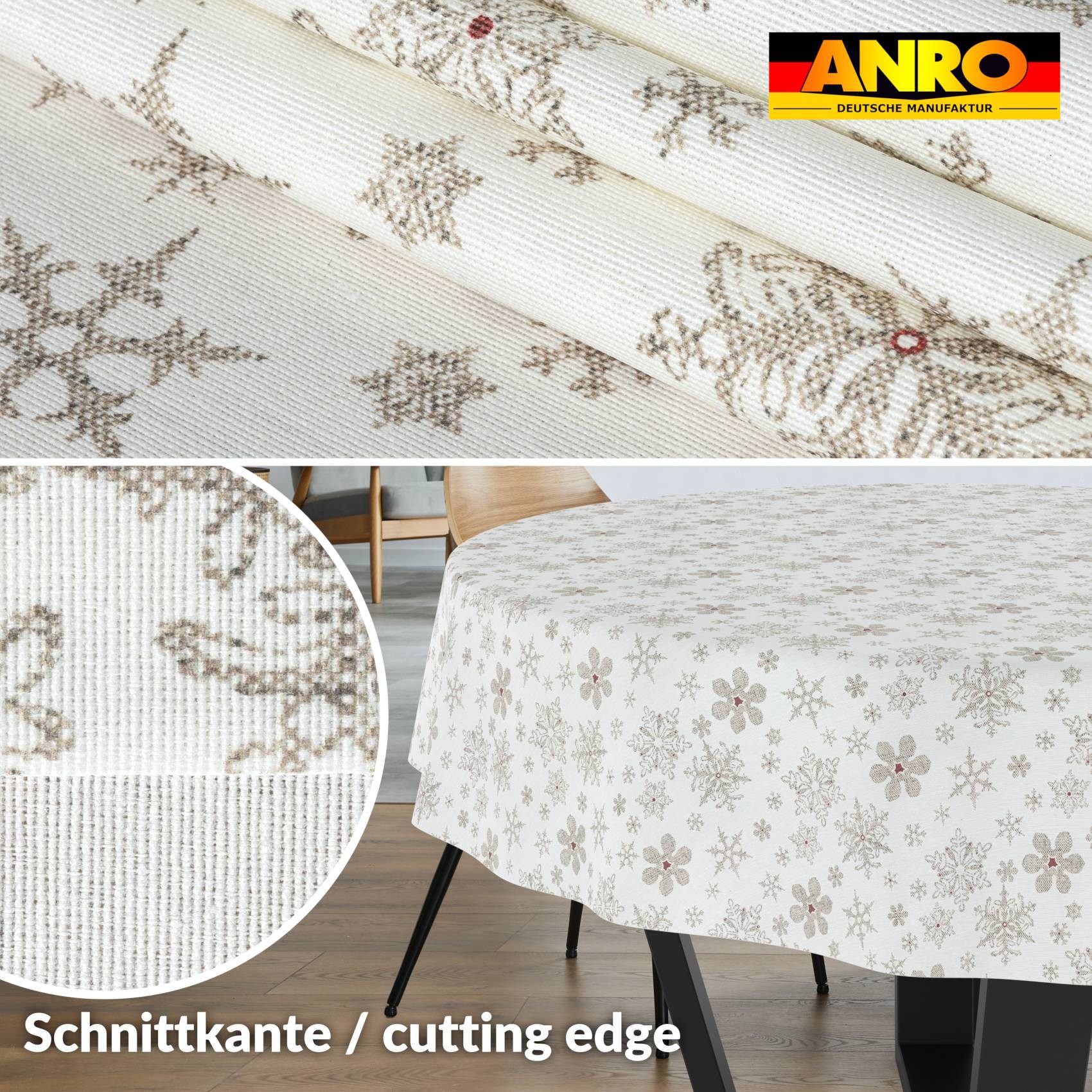 ANRO Tischdecke pflegeleicht Weihnachten Tischtuch Christmas Schneeflocken Tischwäsche (Einzelstück 1-tlg), Schutz-Beschichtung wasserabweisend Rund 100cm