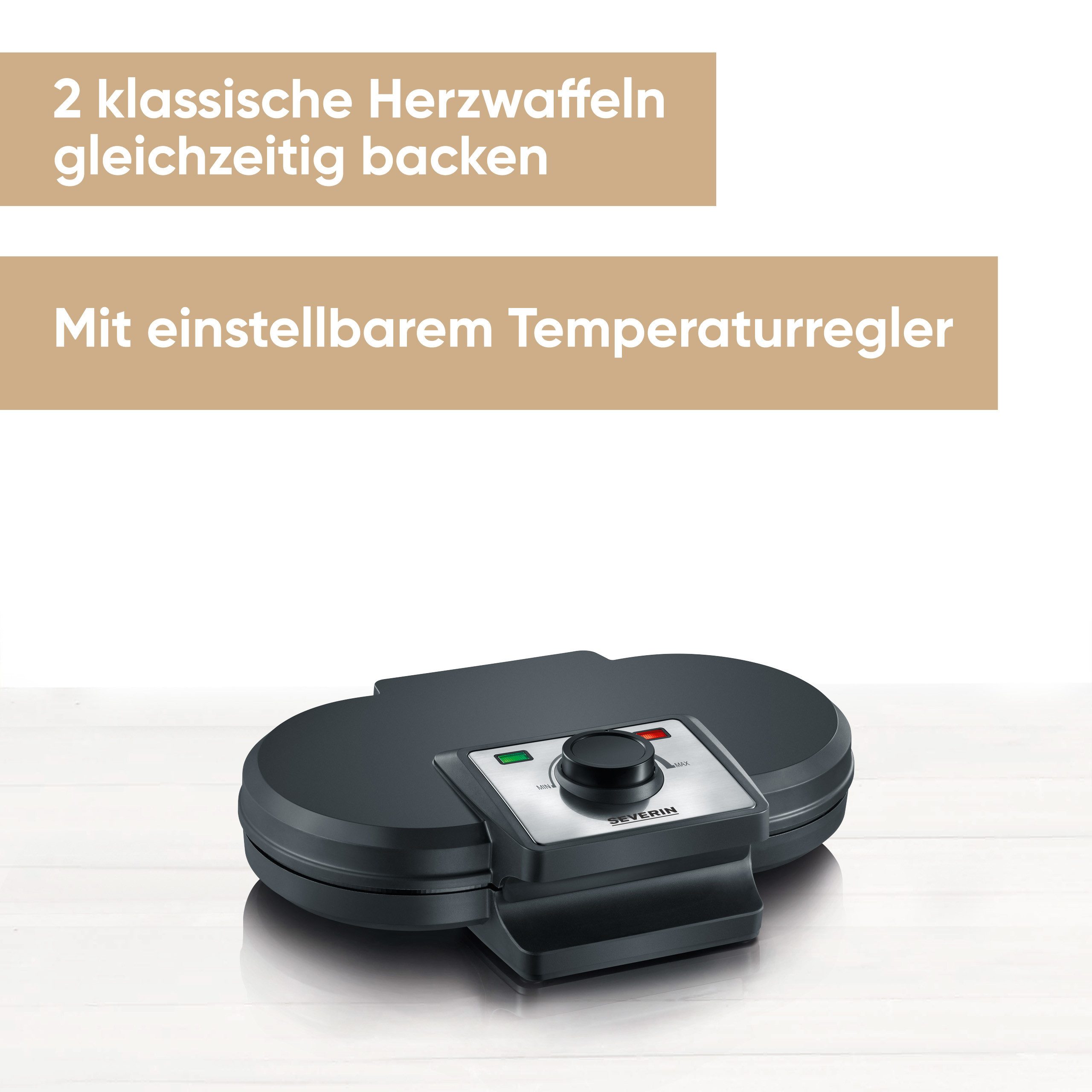 Severin Waffeleisen WA 2106, 1200 W, Doppelwaffelplatte, inkl. Backampel, einstellbarer Temperaturregler