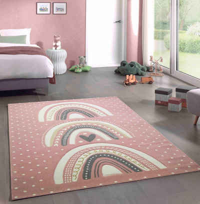 Kinderteppich Spiel Teppich Kinderzimmer Regenbogen Herz Design gepunktet - rosa grau, Carpetia, rechteckig, Höhe: 13 mm