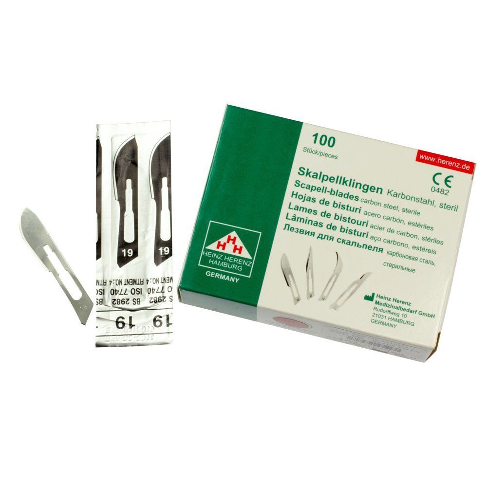 May Cuttermesser Skalpell Set: 100x Sterile Skalpellklingen Fig. 19 (Karbonstahl)