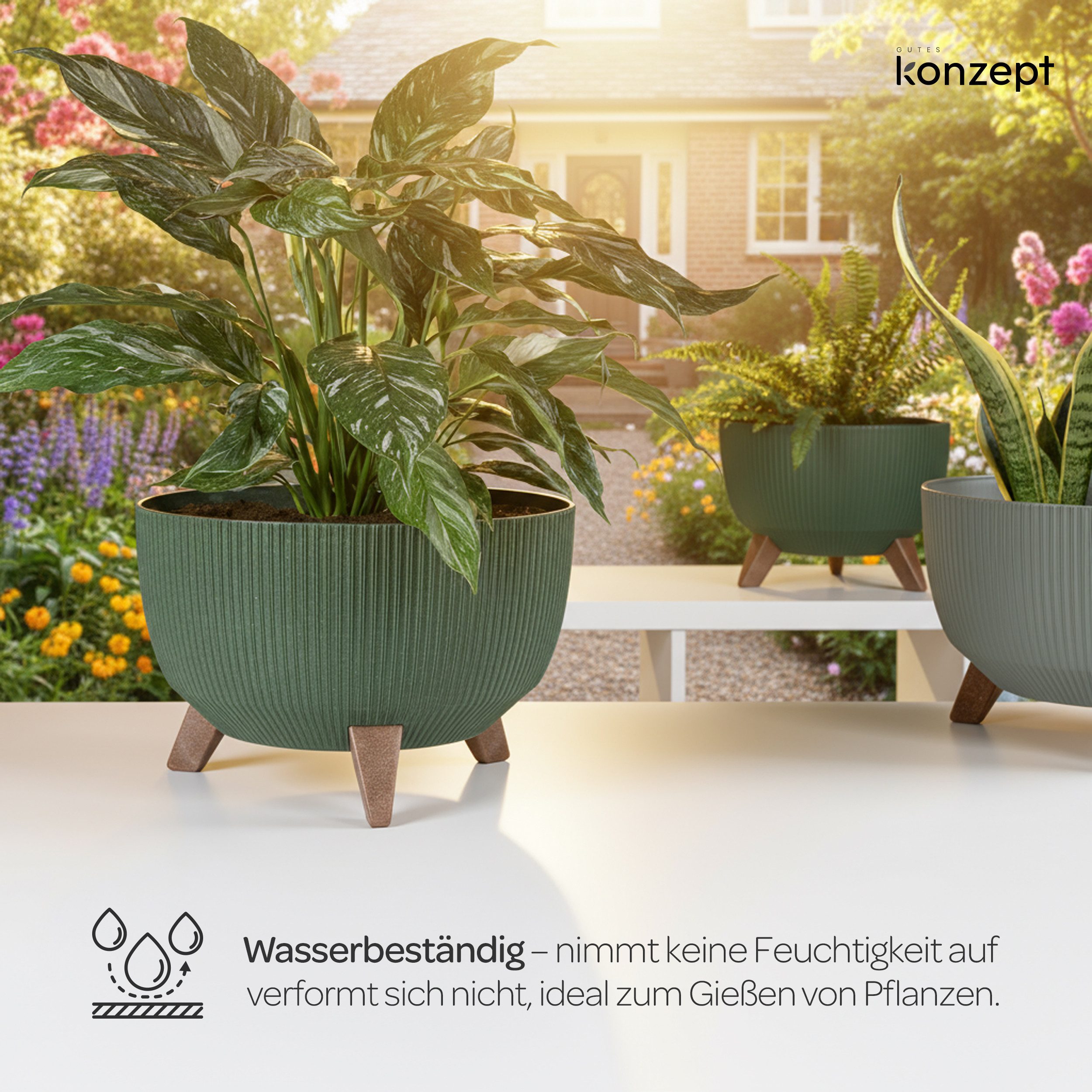KONZEPT Blumentopf mit Füßen – großer Blumenkübel aus Kunststoff, runde Pflanzschale, 40 oder 47cm, modern & wetterfest, für Innen und Außen – Bild 4 von 5