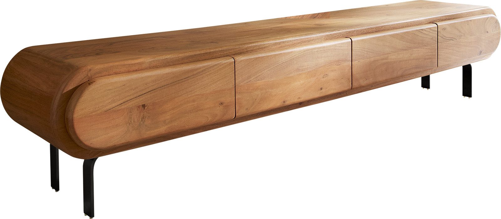 DELIFE Lowboard Sohara, Akazie Natur 175 cm 4 Türen L-Fuß schwarz Lowboard