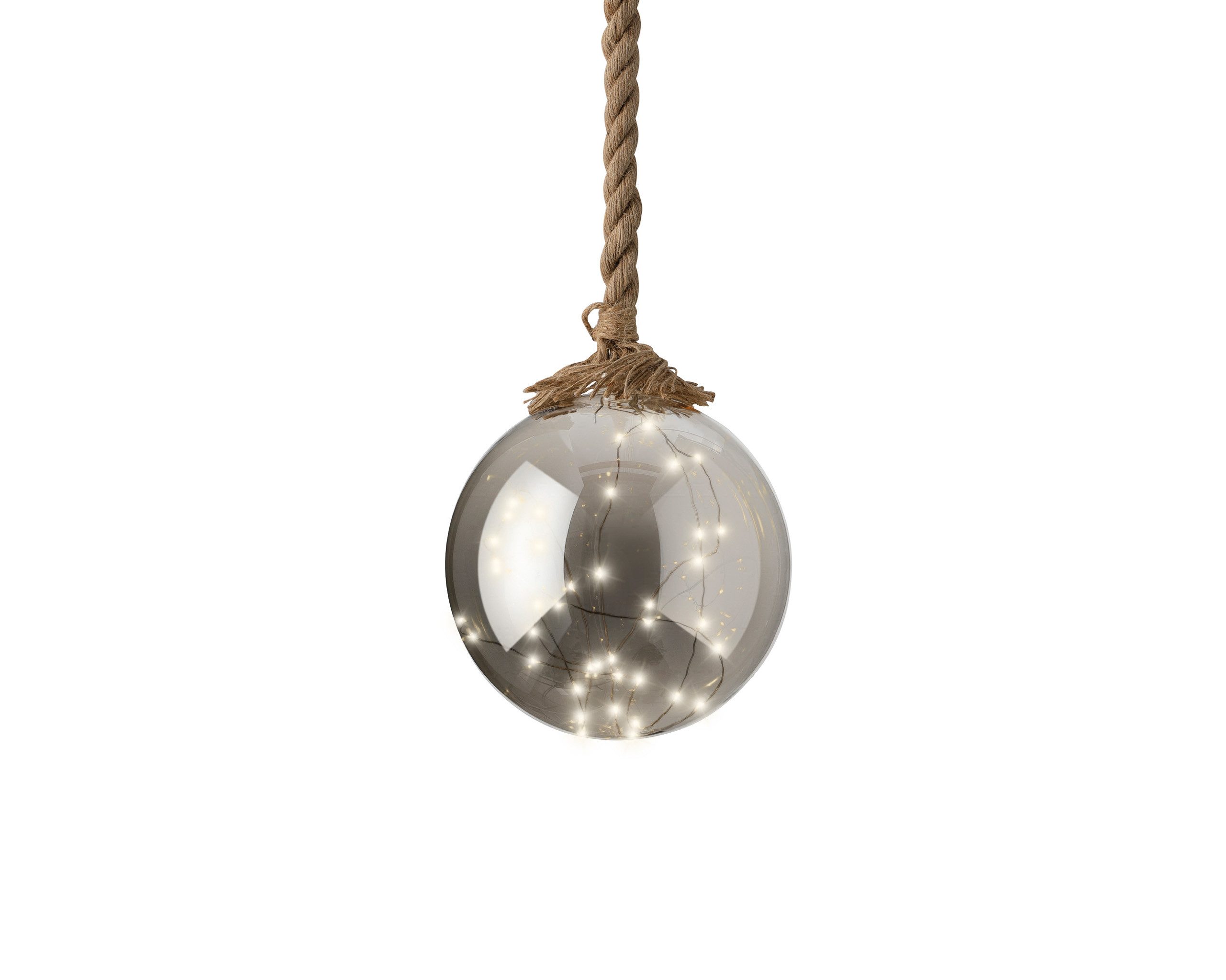 Lumineo LED Dekofigur, Dauerlicht, klassisch warm, LED Glaskugel mit Seil 19cm zum Aufhängen Klassisch Warm Grau