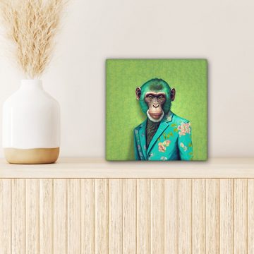 OneMillionCanvasses® Leinwandbild Affe - Colbert - Blumen - Neon - Porträt, (1 St), Leinwand Bilder für Wohnzimmer Schlafzimmer