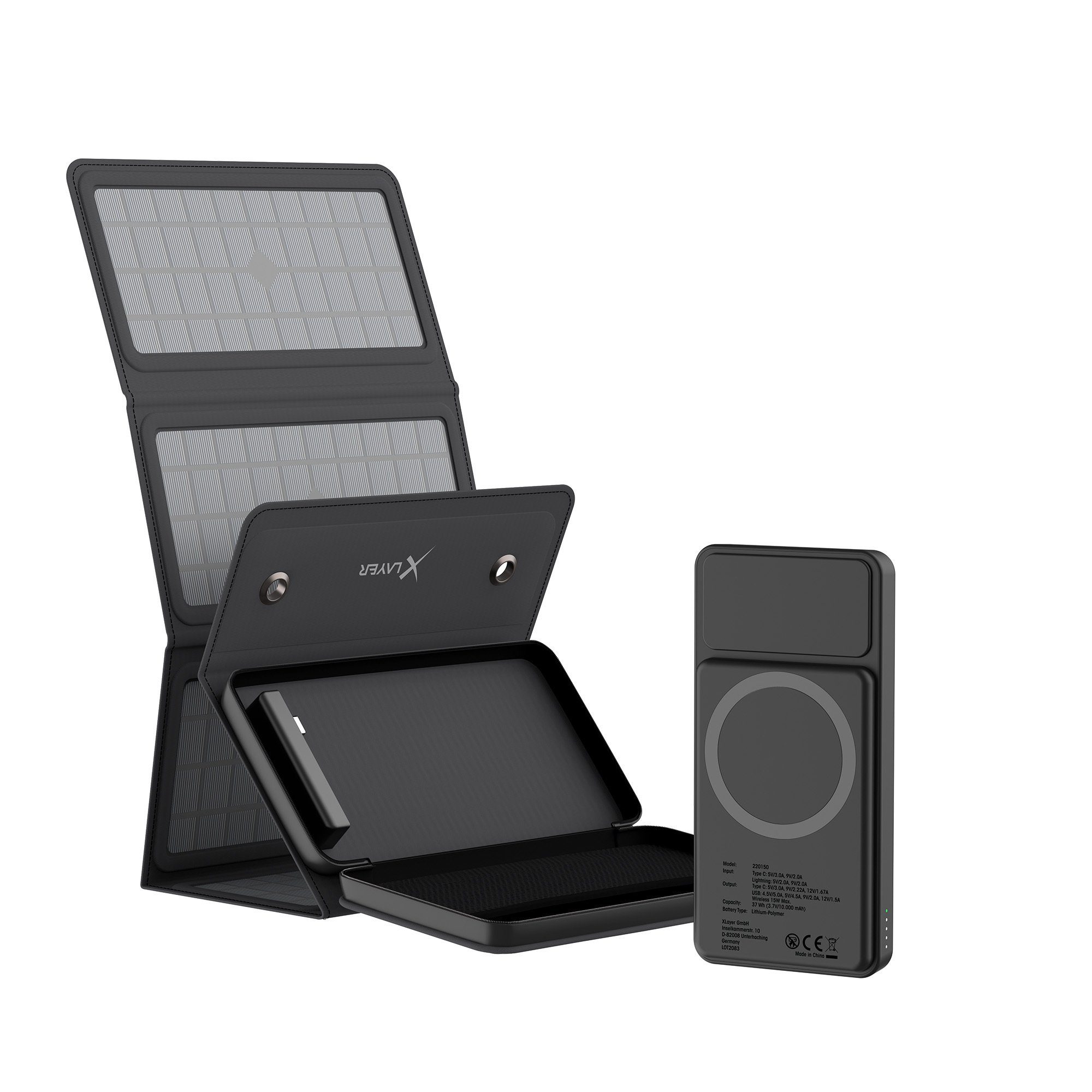 XLAYER Powerbank Solar 15W 10.000 mAh Wireless Solarpanel externes Ladegerät Powerbank – Bild 2 von 5