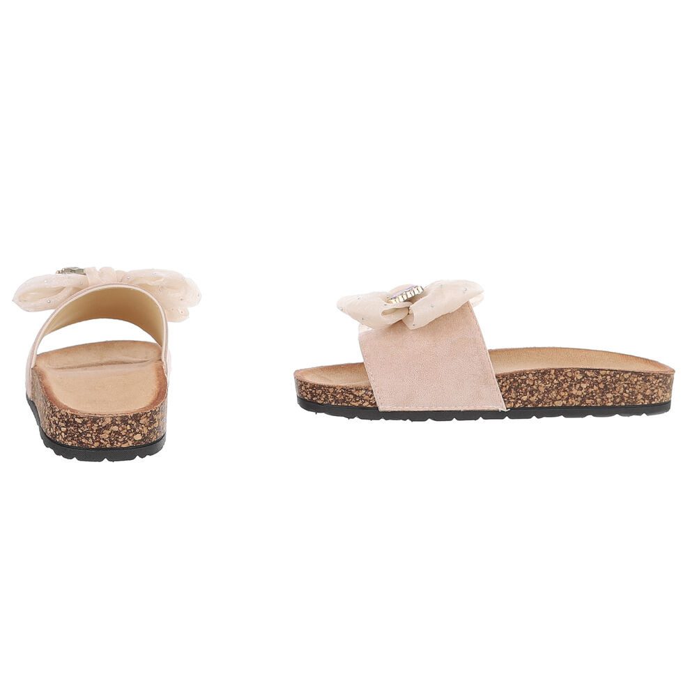 Ital-Design Elegante Damen-Sandalen mit Schleife und Glitzer-Details Pantolette (89542444) Flach Pantoletten in Beige – Bild 5 von 5