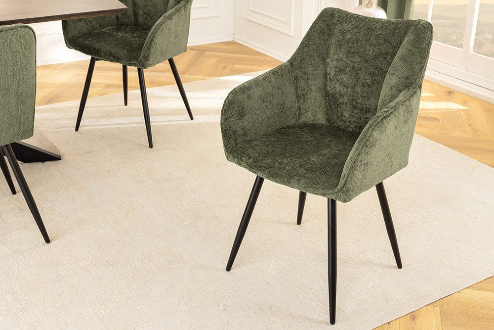 riess-ambiente Esszimmerstuhl AVIGNON grün/schwarz - Chenille, Metall-Füße, drehbar, mit Armlehne (Einzelartikel, 1 St), 360° Drehfunktion im Retro-Design – ideal für Esszimmer oder Büro