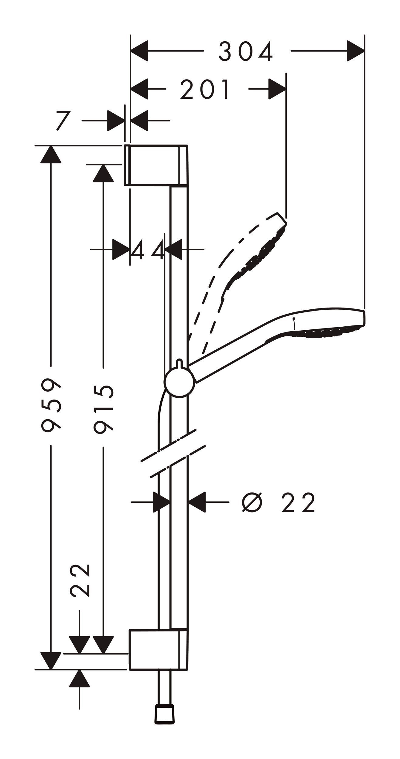 hansgrohe Select Strahlart(en), / E cm, mit Brausestange Chrom - Stangenbrause-Set Weiß Croma 900 Brauseset mm 95.9 Vario, 3 Höhe EcoSmart 110