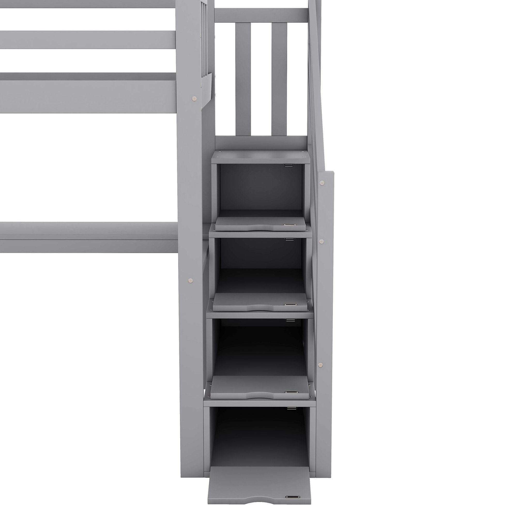 90x200cm und 4 Schreibtisch Kiefer Merax mit Treppe, Hochbett Kinderbett Grau Etagenbett
