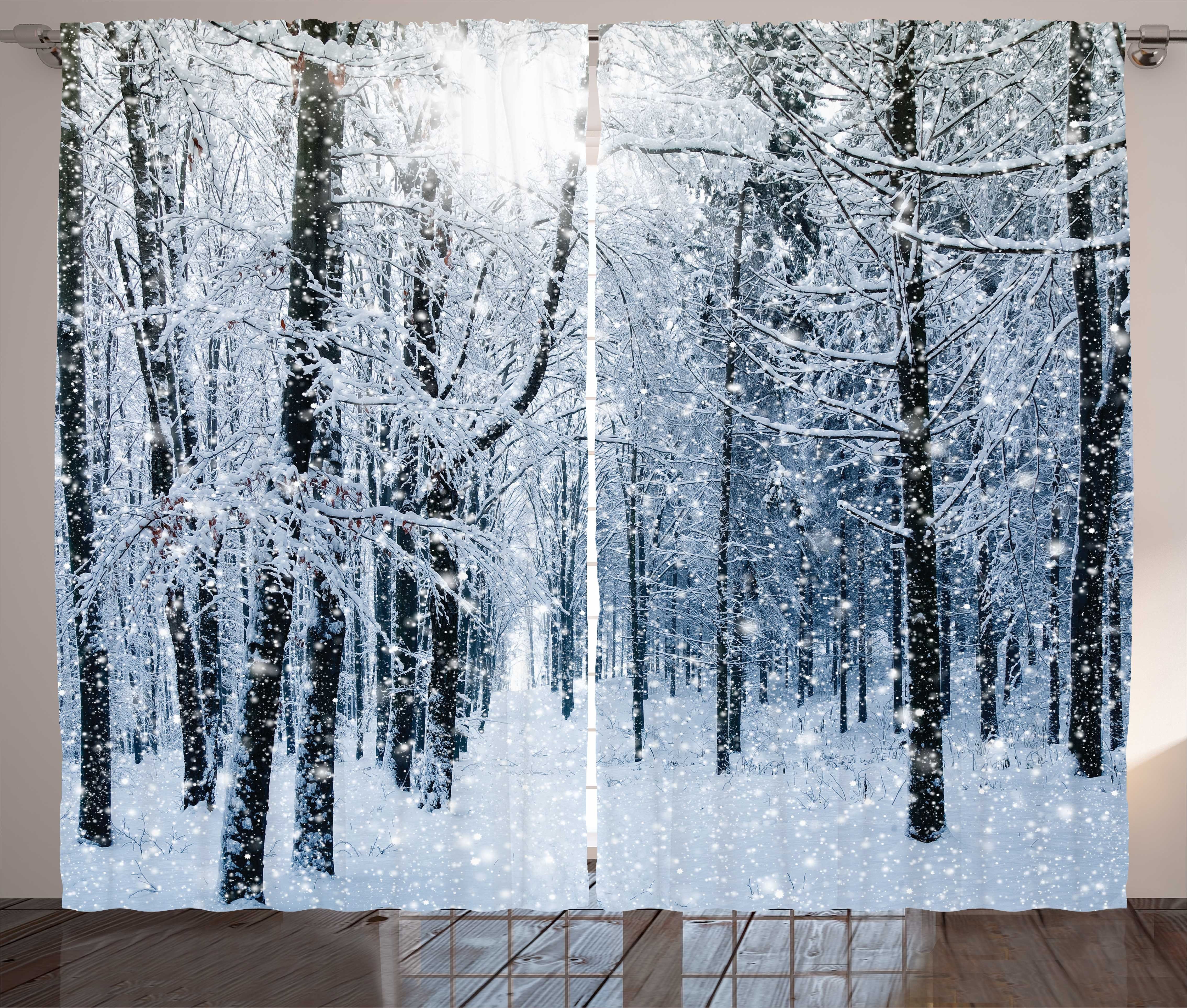 mit Schnee Wald Abakuhaus, Schlafzimmer bedeckter Kräuselband und Vorhang Winter Haken, Gardine Schlaufen