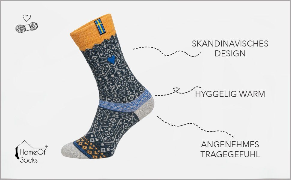 HomeOfSocks Socken strapazierfähige Wollsocke dünne Schweden Skandinavische Design 70% Aus "Schweden" Kuschelsocken Nordic und Wolle Wollanteil Socken mit