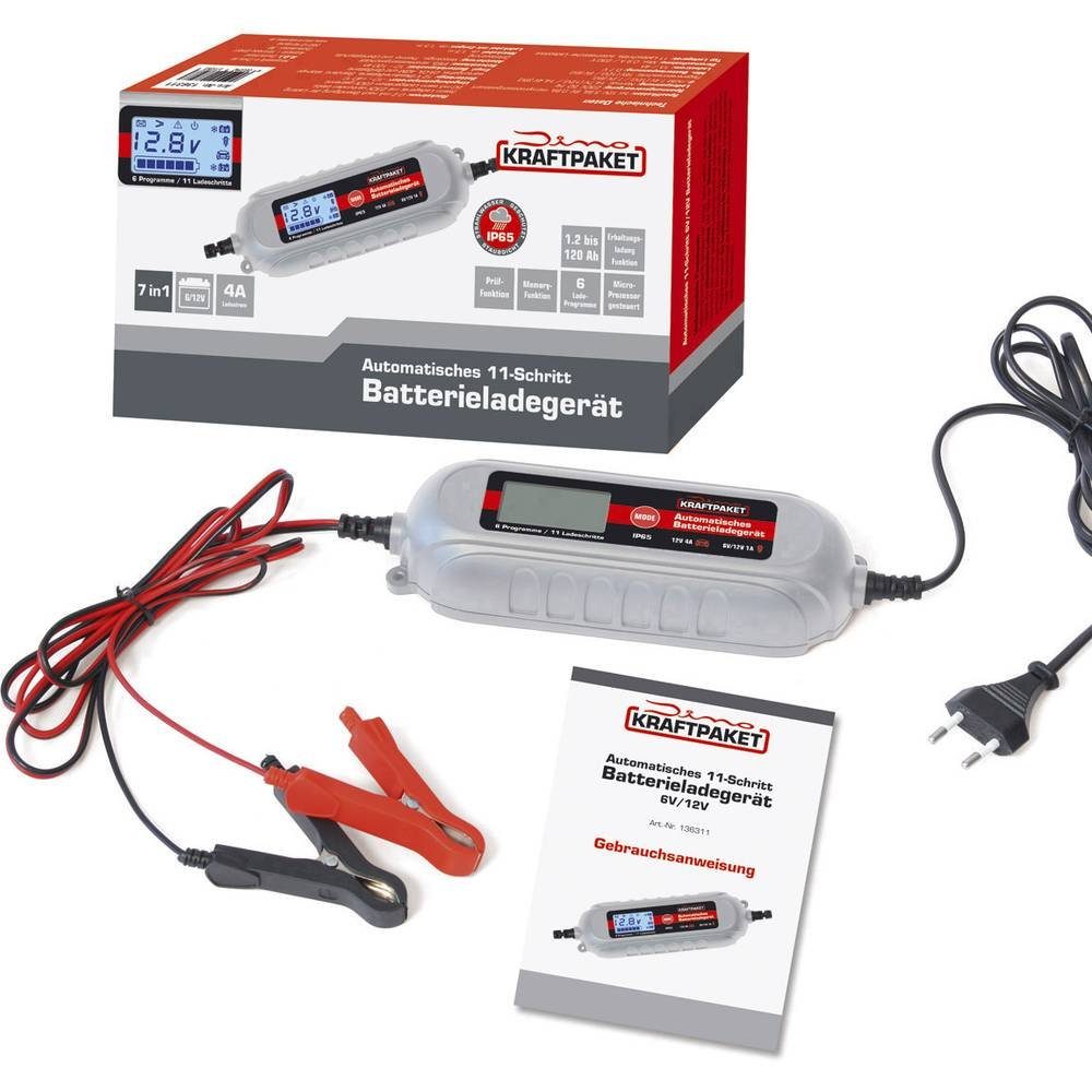 Dino KRAFTPAKET Intelligentes batterieladegerät mit Batterietester 136311 Autobatterie-Ladegerät (Akkutest, Auffrischen, Regenerieren, Ladeüberwachung)