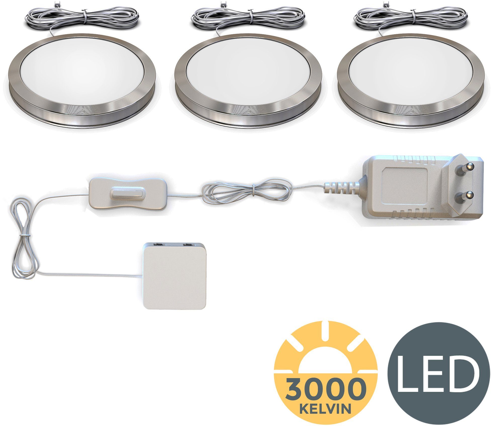 Warmweiß, integriert, SET B.K.Licht inkl. Modul Schranklicht, 170lm LED LED Küche, 3000K LED fest 2W Unterschrankleuchte,