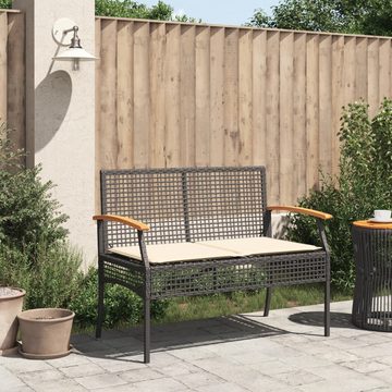 vidaXL Gartenbank Gartenbank mit Kissen Schwarz Poly Rattan Akazienholz