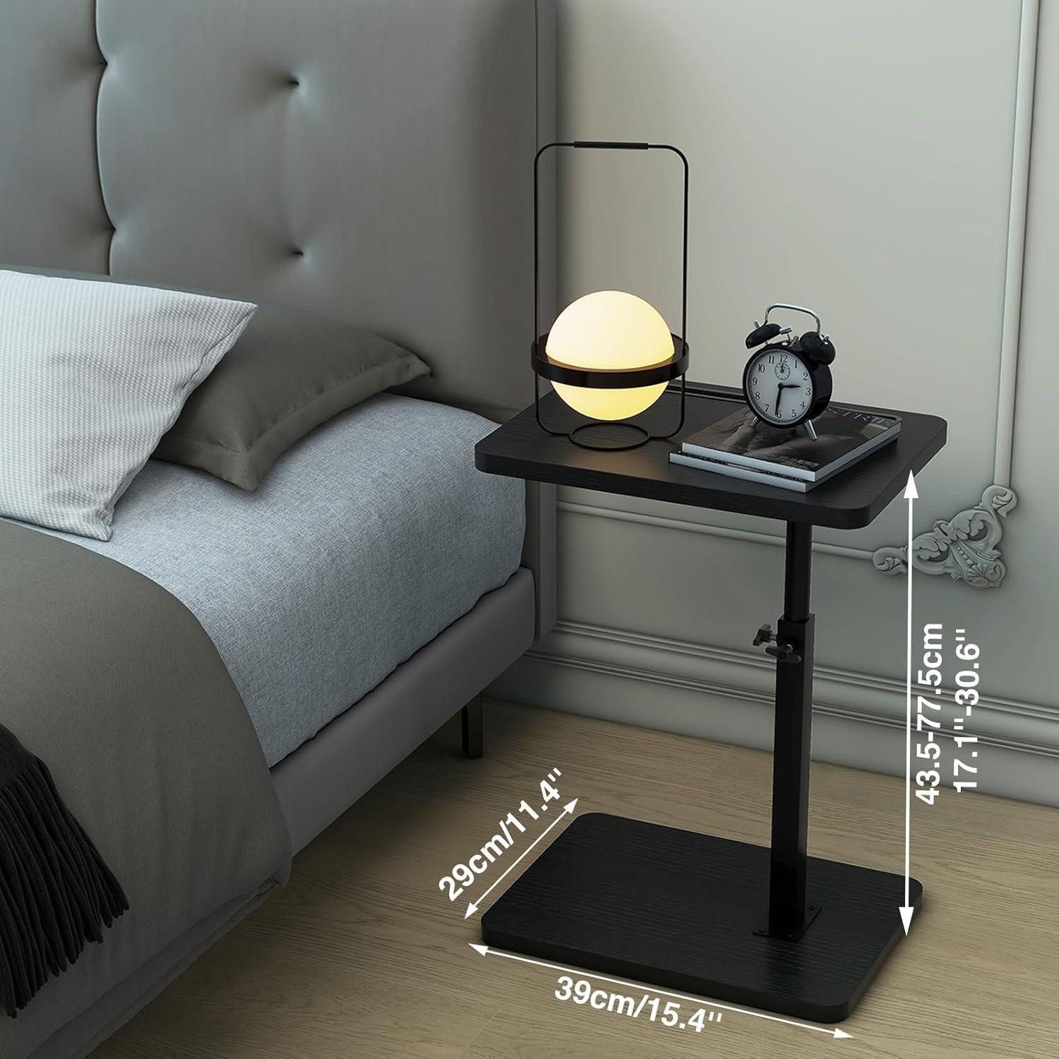 LuxusKollektion Beistelltisch Beistelltisch C-Form 360° Rotierbar Höhenverstellbar Schwarz – Bild 2 von 5