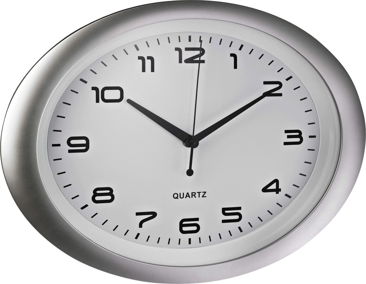 ALCO Uhr Wanduhr oval Kunststoff 40x30cm silber/weiß