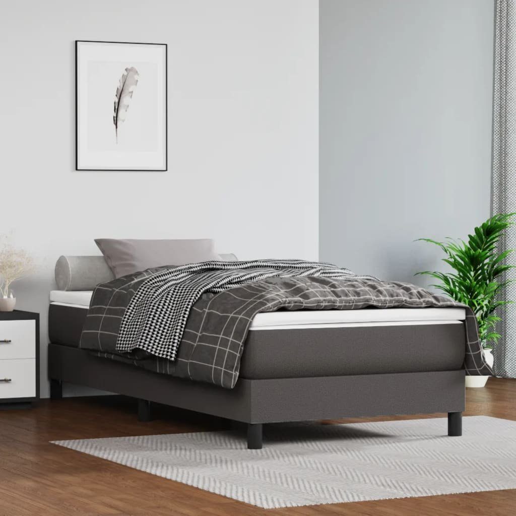 vidaXL Bett Boxspringbett Grau 100x200 cm Kunstleder