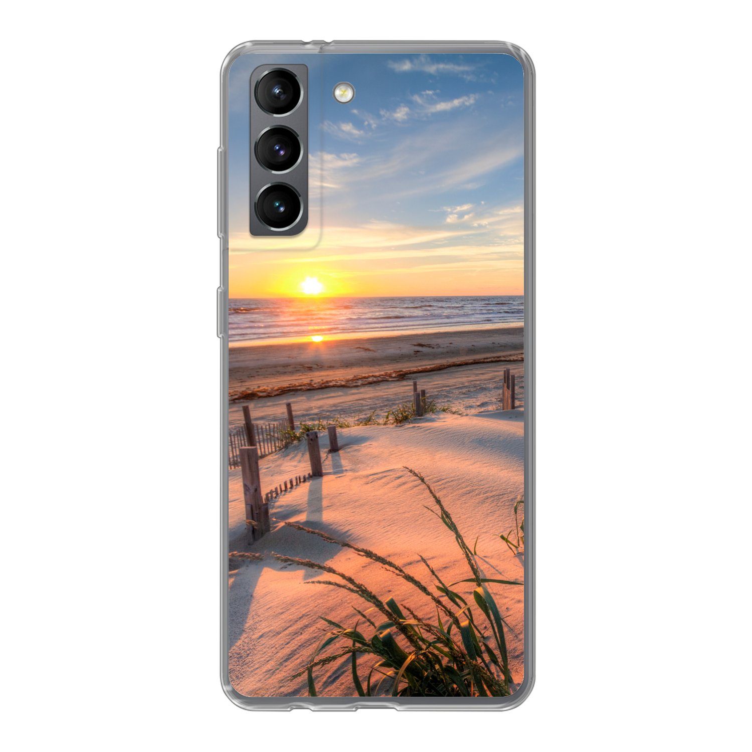 MuchoWow Handyhülle für Samsung Galaxy S21 Strand - Meer - Düne - Sonnenuntergang - Landsc, Phone Case, Silikon, Schutzhülle Dünn