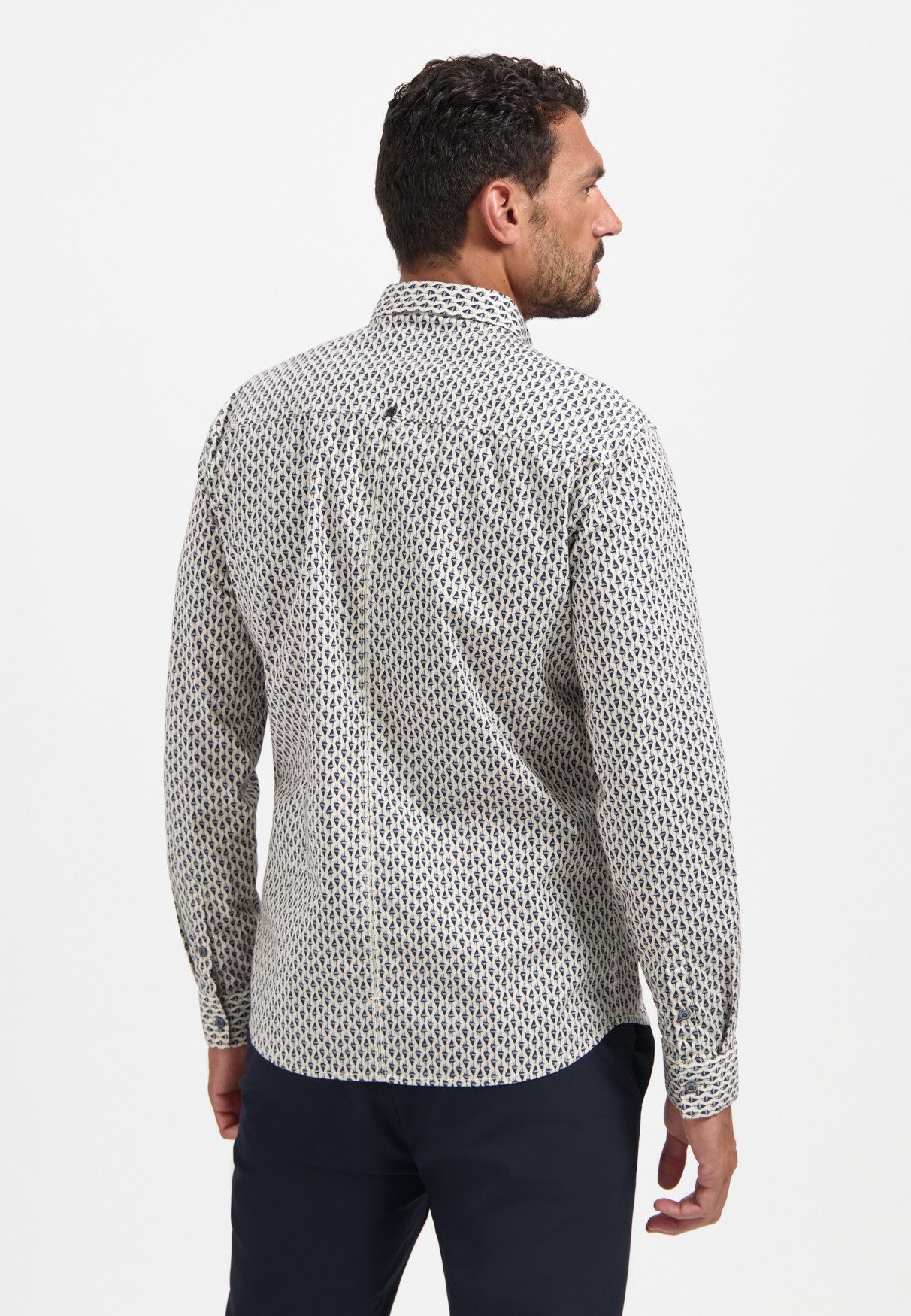 NO EXCESS Langarmhemd No Excess Stretchhemd mit Print Shirt Stretch Allover Printed