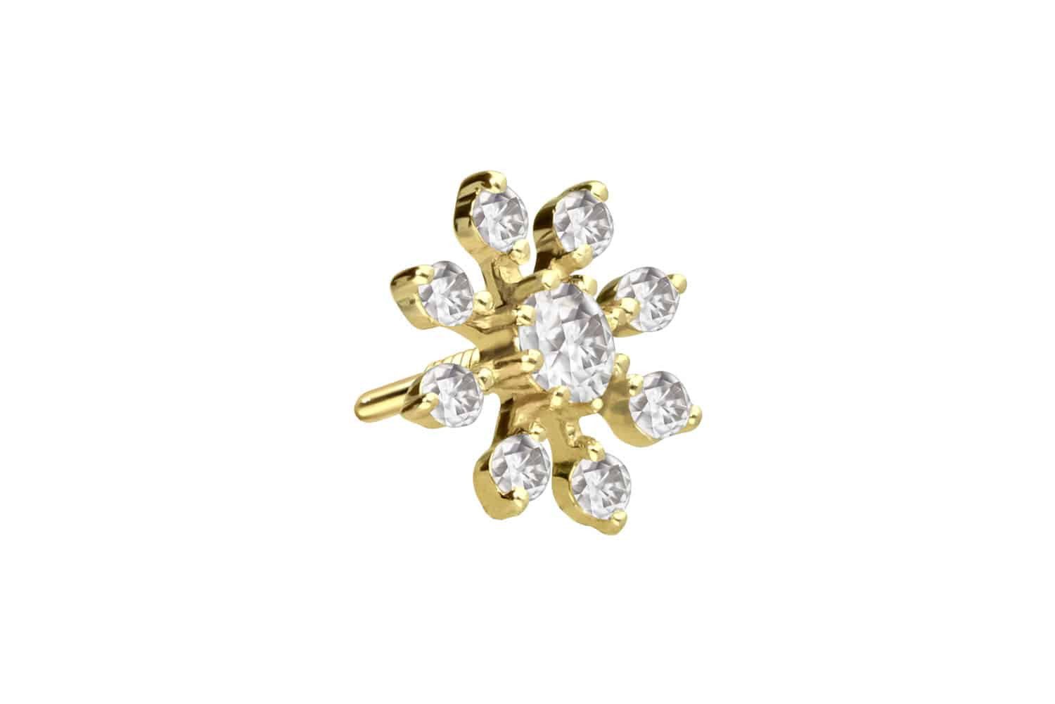Piercing-Set 14 Karat Gold Schraubaufsatz mit Außengewinde MOISSANIT-BLUME