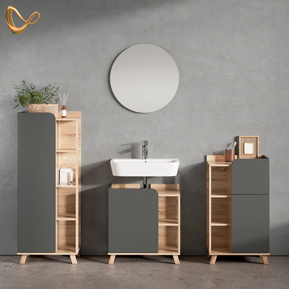 Livinity® Badmöbel-Set Marano, Anthrazit/Sonoma, 4 Teile günstig online kaufen