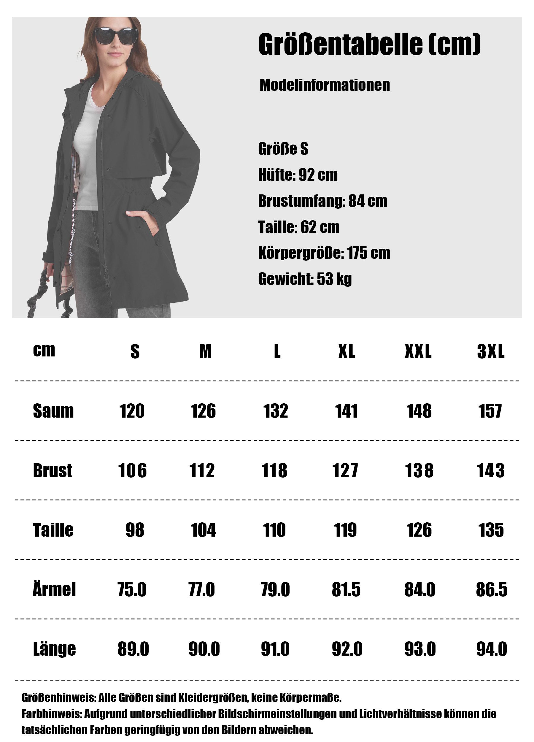 ATLASLAVA Regenjacke Damen Regenmantel Wasserdicht Kapuze Women Rain Jacke (1-St) Übergangsjacke Outdoor Frühling Sommer Herbst