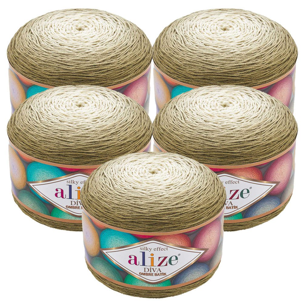 Alize 5 x ALIZE Diva Ombre Batik Häkelwolle, 350 m, Farbverlauf, Handstrickgarn,Seidiger Effekt