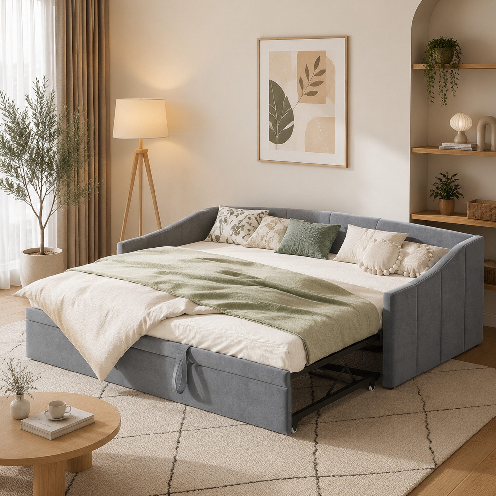 Simurq Schlafsofa Ausziehbares Schlafsofa, Gästebett mit Armlehnen, Tagesbett, Daybett Schlafsofa mit Ausziehbett 90/180x200cm Samt Bezug, Schlaf Couch