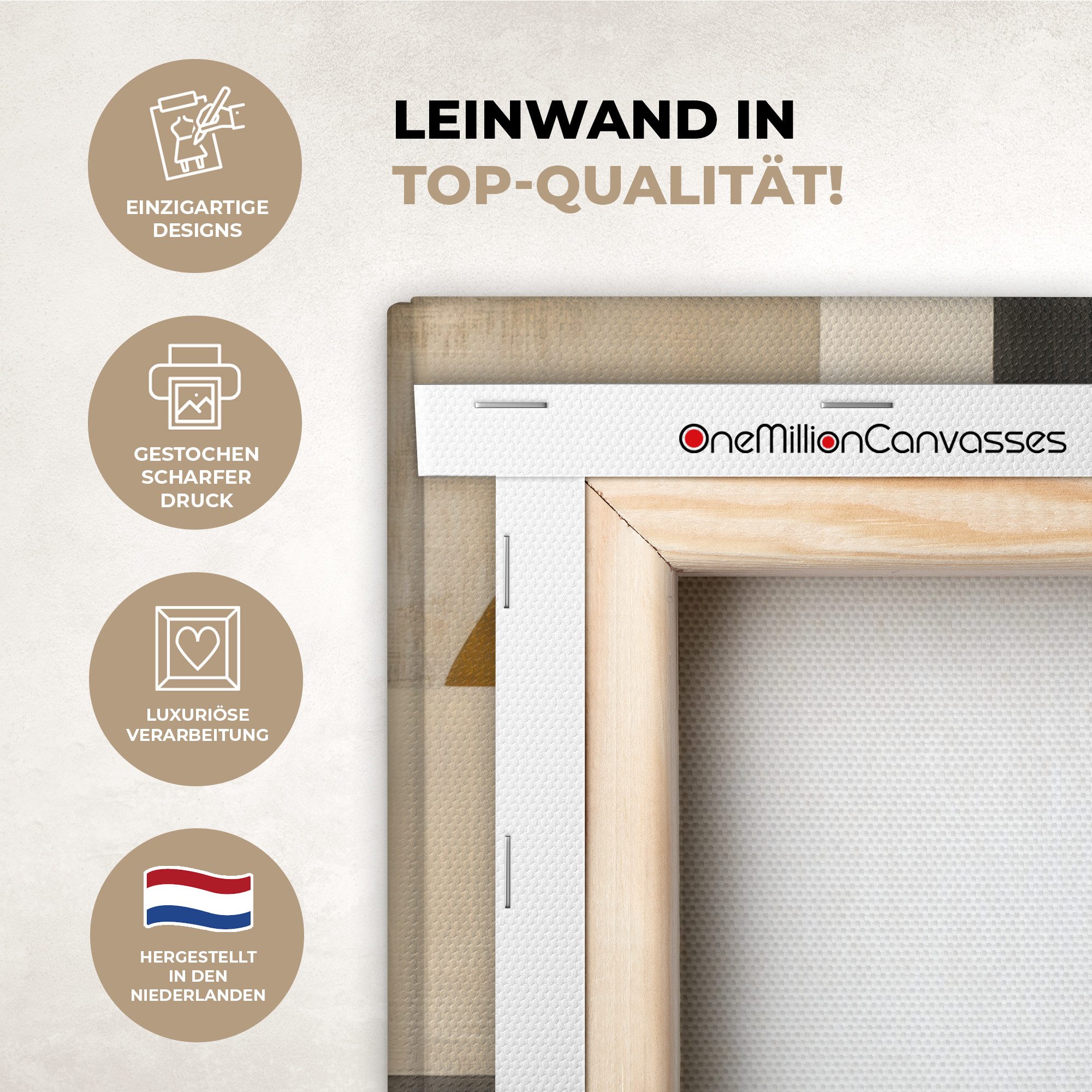 OneMillionCanvasses® Leinwandbild Abstrakt - Gold - Grau - Formen - Geometrisch, Fotodruck (1 St), Leinwand Canvas Wandbild, Wanddekoration 20x30 cm