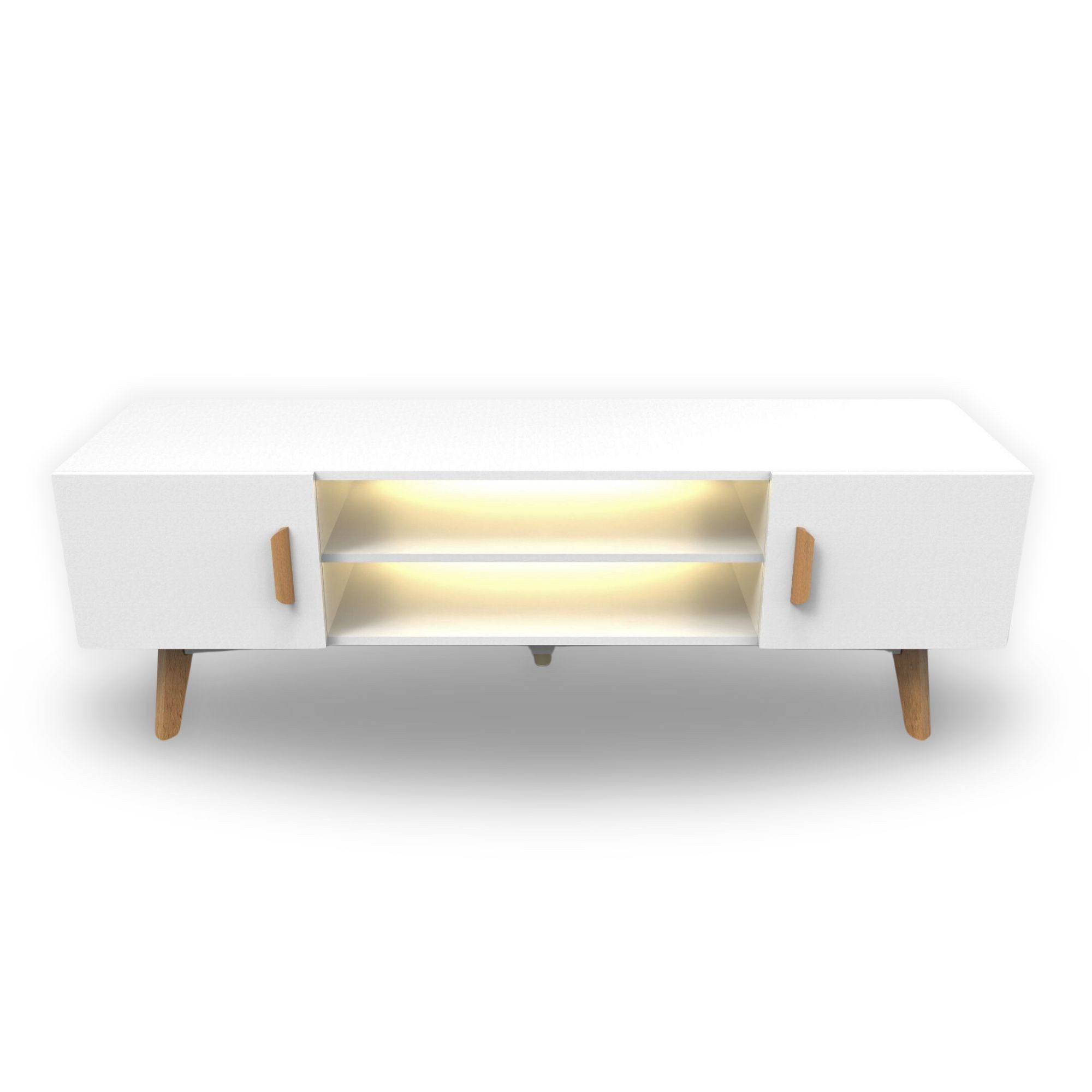 kalb Lowboard Lia weißes TV Lowboard mit integr. Beleuchtung im Skandi Look 150cm