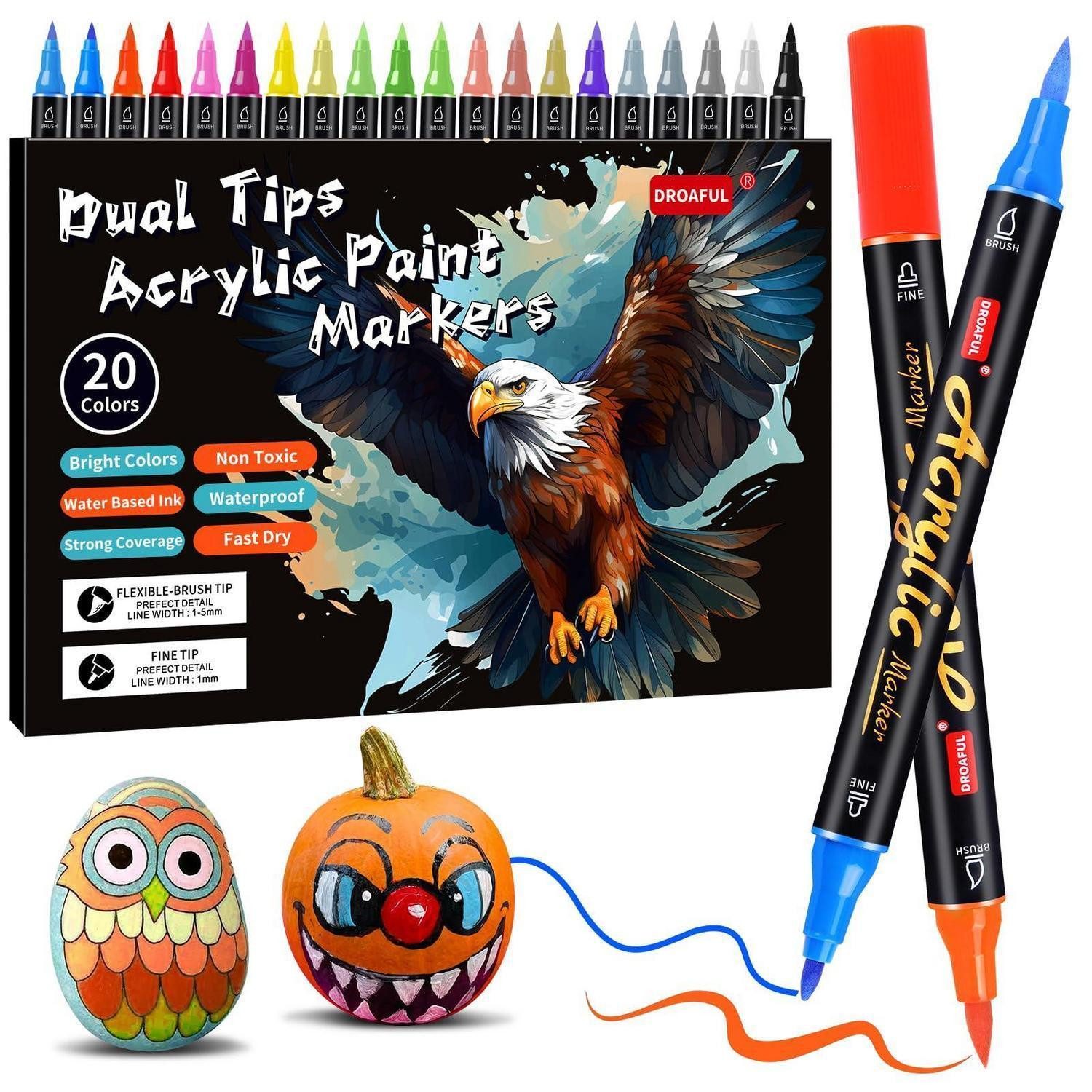 LuxusKollektion Malstift Acrylstifte Steine Wasserfest Doppelspitze 20 Farben
