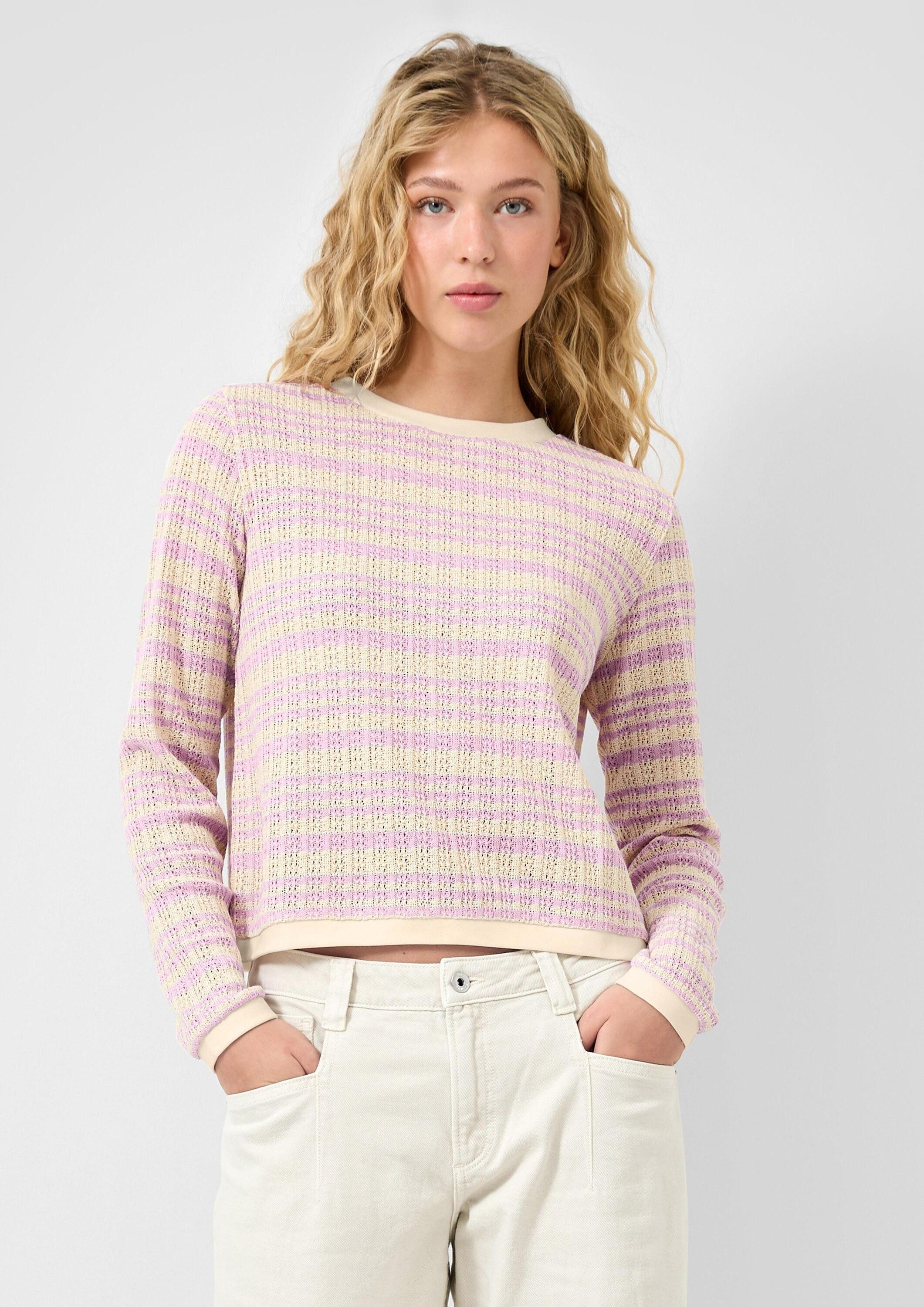 QS Langarmshirt T-Shirt Longsleeve mit Ajourmuster günstig online kaufen