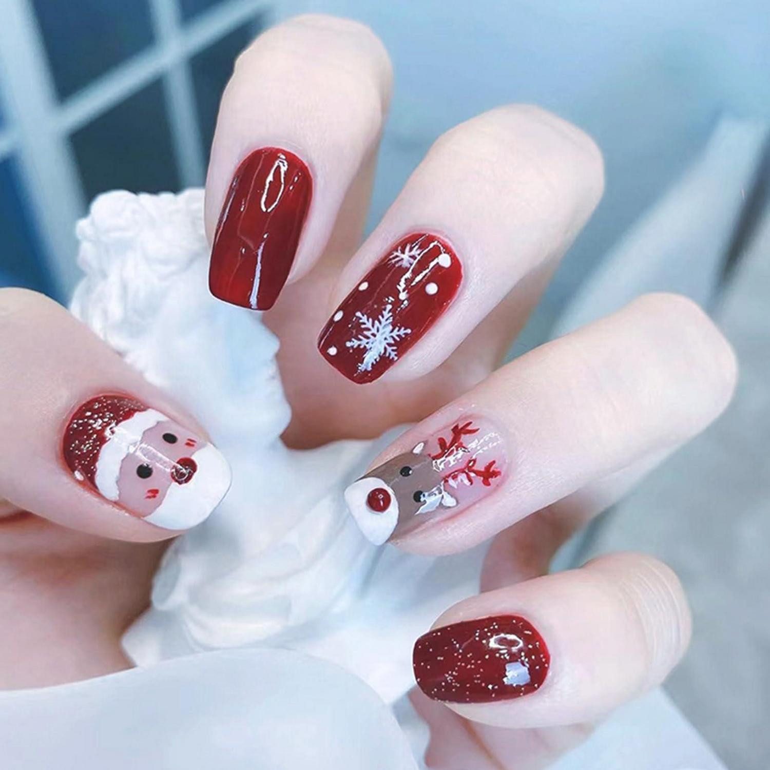 LuxusKollektion Kunstfingernägel Künstliche Nägel Rot Glitzer Weihnachten 24 Stück, 24-tlg.